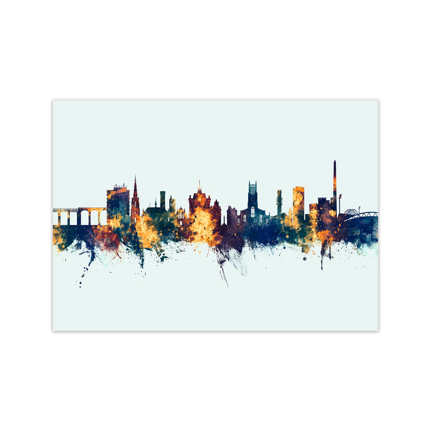 Huddersfield England Skyline Blue Orange Art Print by Michael Tompsett Print Only