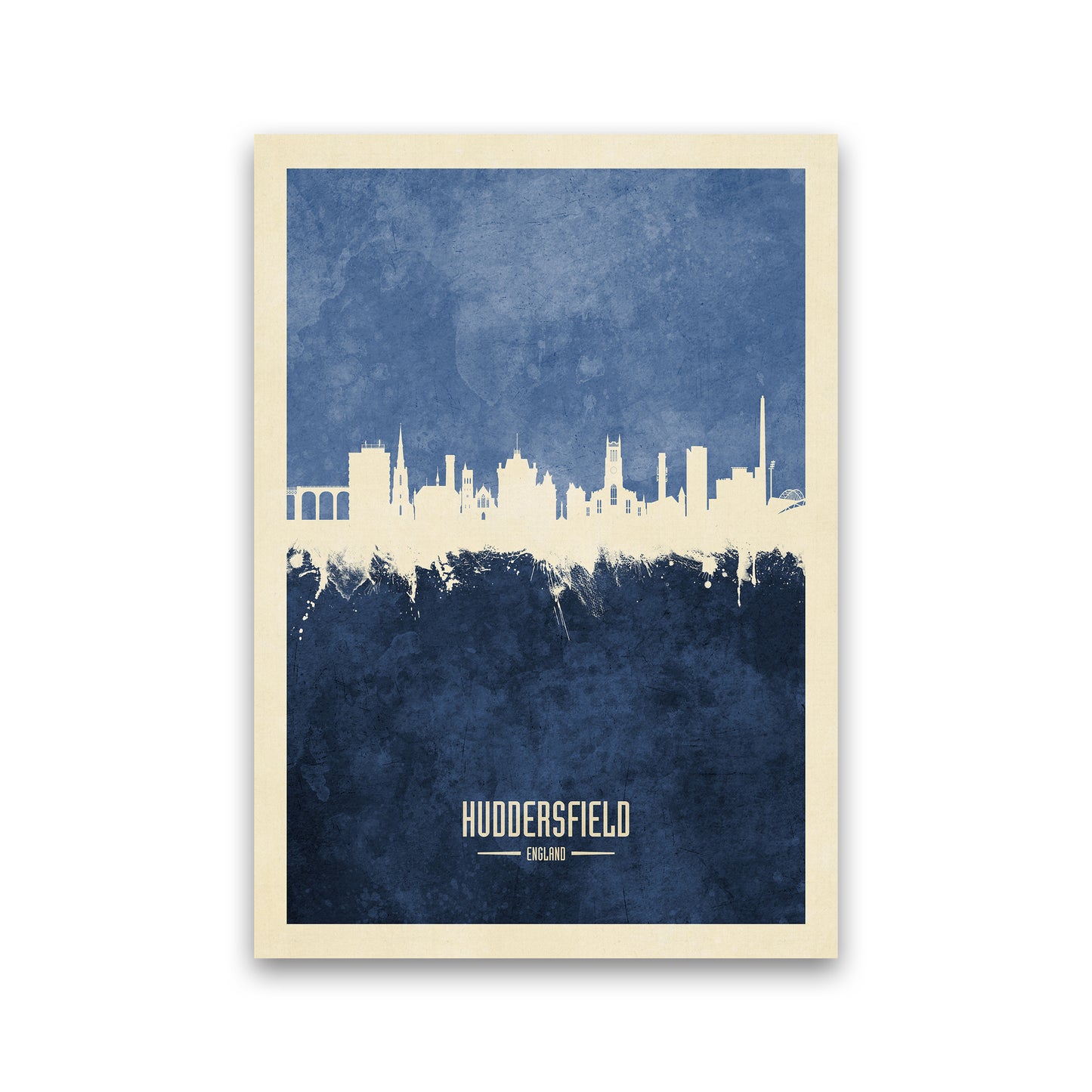 Huddersfield England Skyline Portrait Navy Art Print by Michael Tompsett Print Only