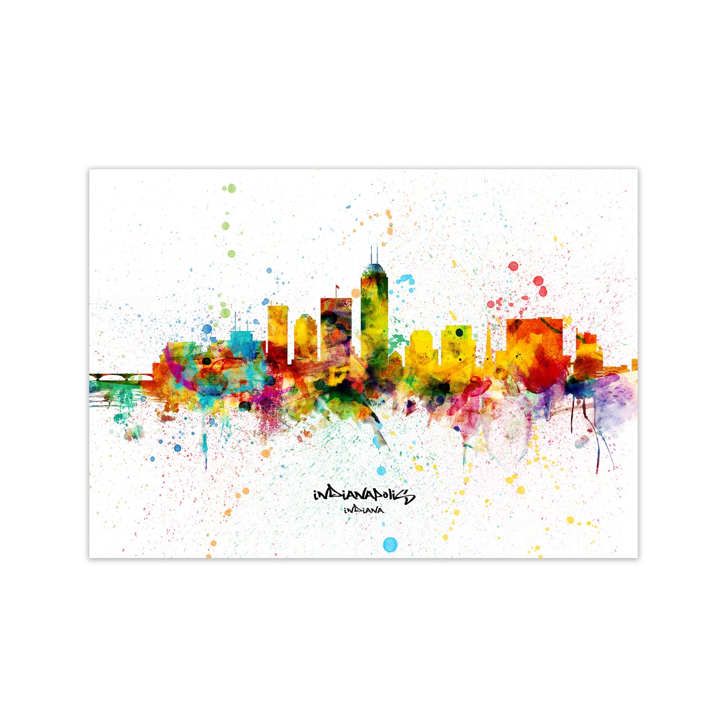 Indianapolis Indiana Skyline Splash Art Print by Michael Tompsett Print Only