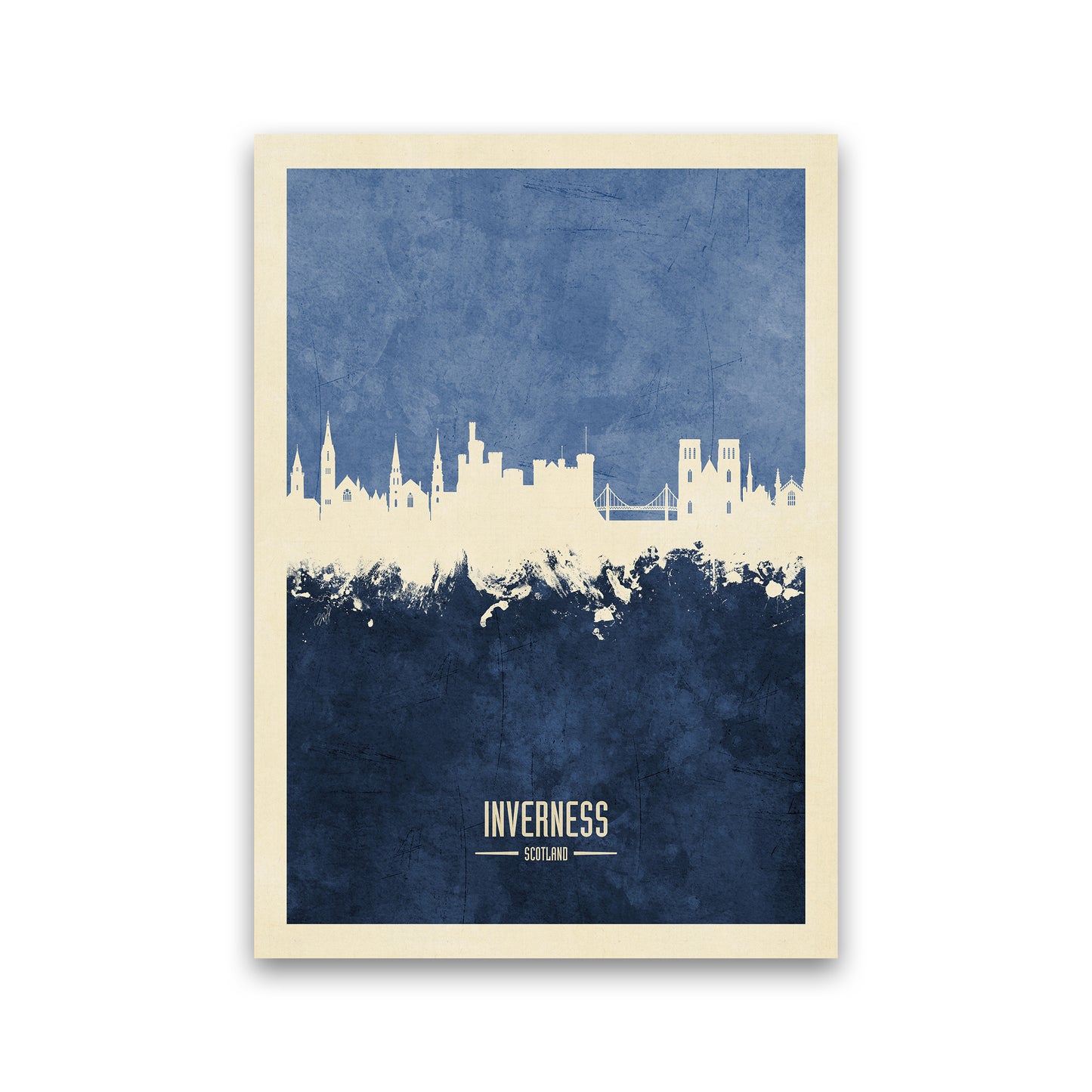 Inverness Scotland Skyline Portrait Navy Art Print by Michael Tompsett Print Only