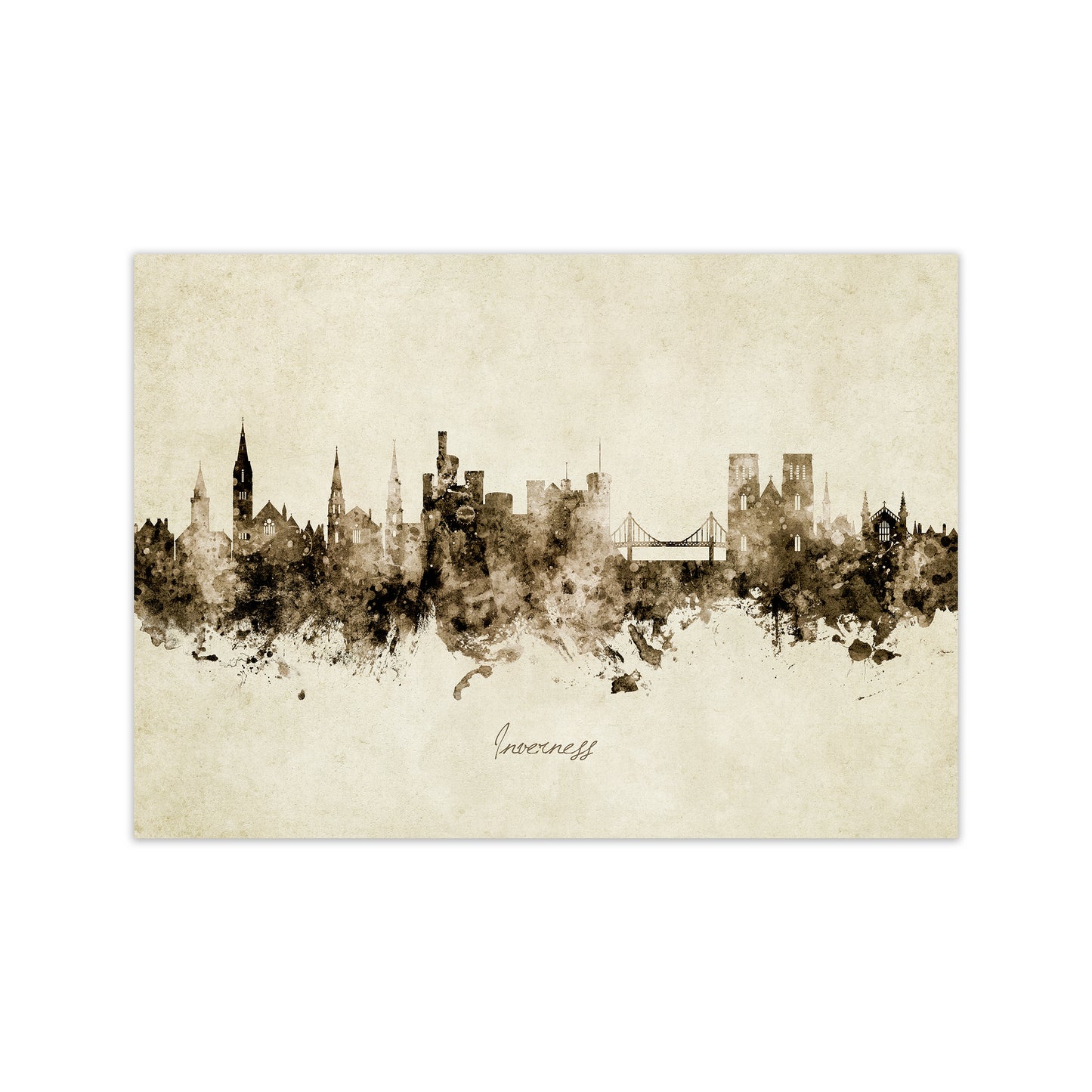 Inverness Scotland Skyline Vintage Art Print by Michael Tompsett Print Only