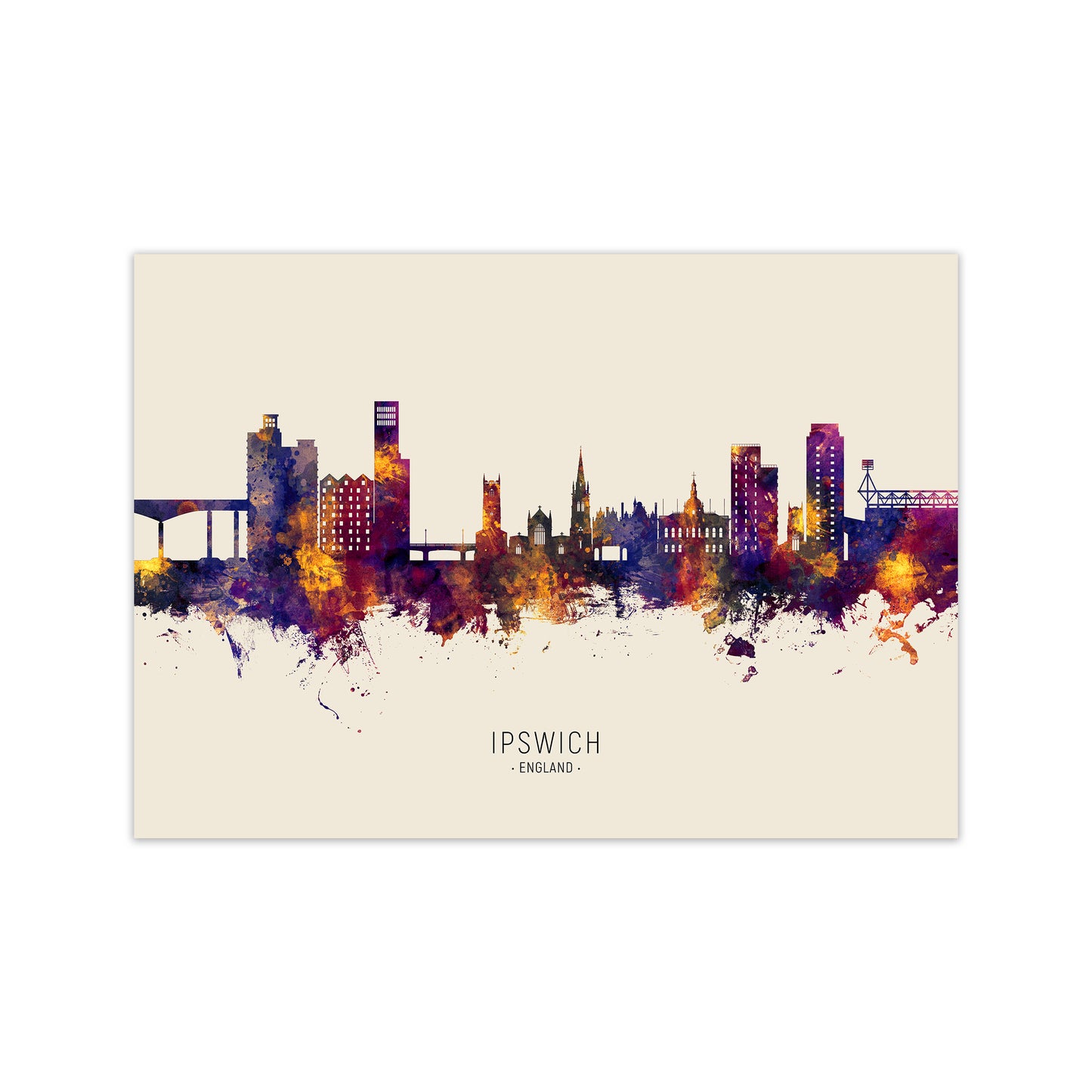 Ipswich England Skyline Autumn City Name Art Print by Michael Tompsett Print Only