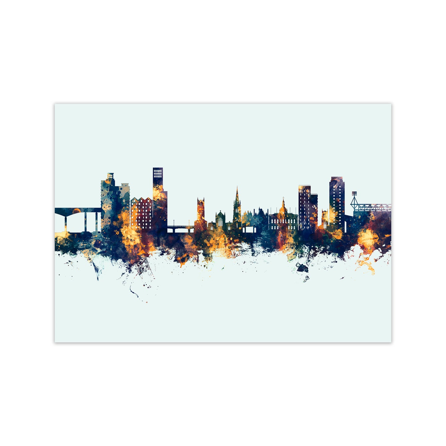 Ipswich England Skyline Blue Orange Art Print by Michael Tompsett Print Only