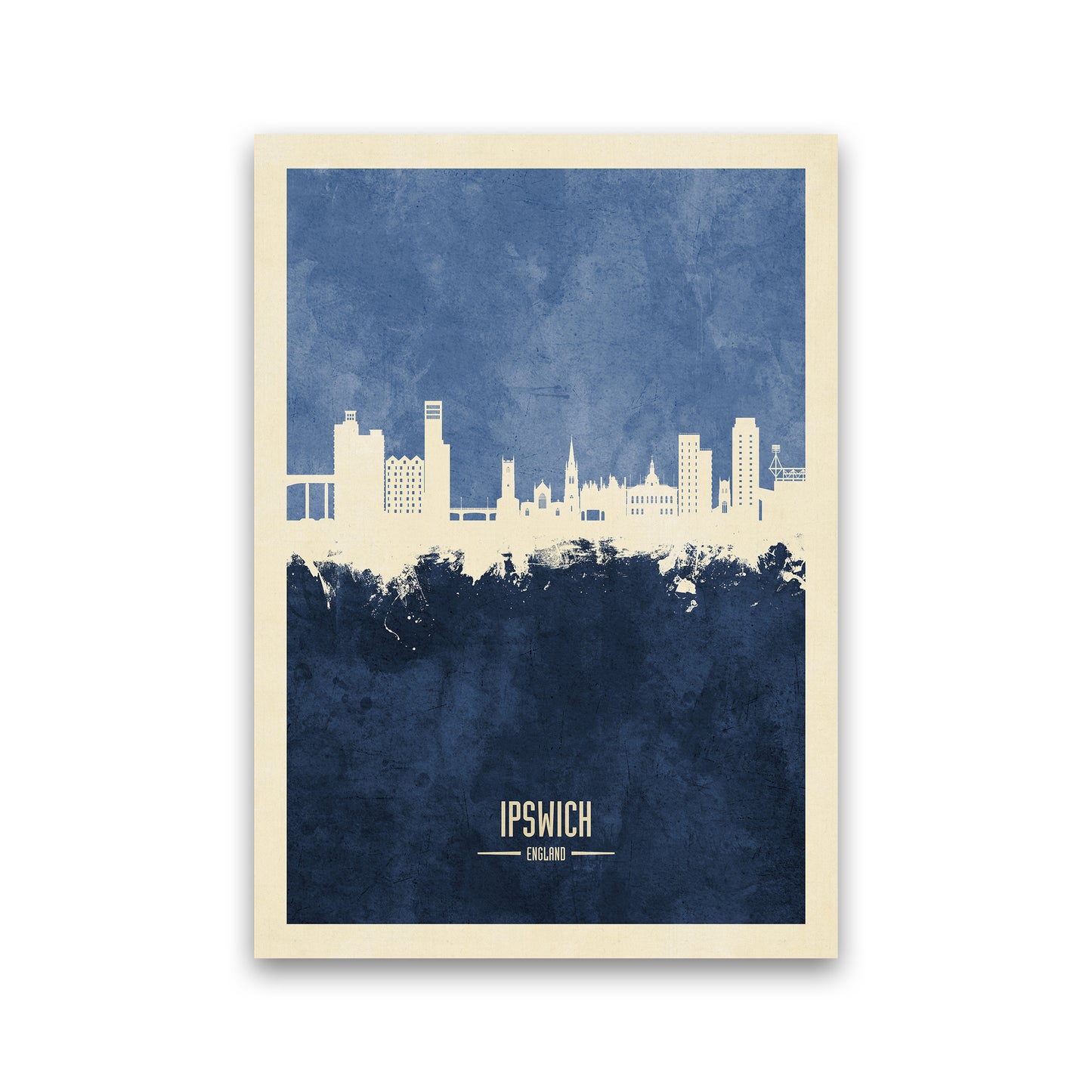 Ipswich England Skyline Portrait Navy Art Print by Michael Tompsett Print Only