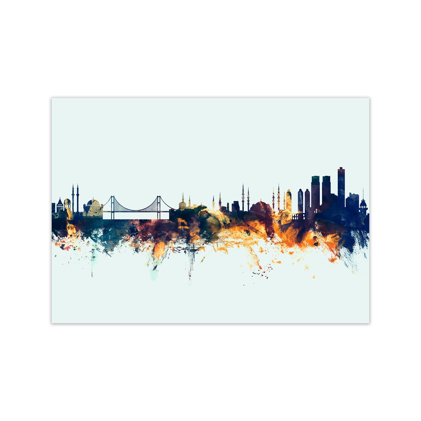 Istanbul Turkey Skyline Blue Orange Art Print by Michael Tompsett Print Only