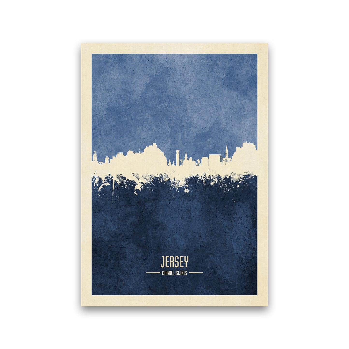 Jersey Channel Islands Skyline Portrait Navy Art Print by Michael Tompsett Print Only