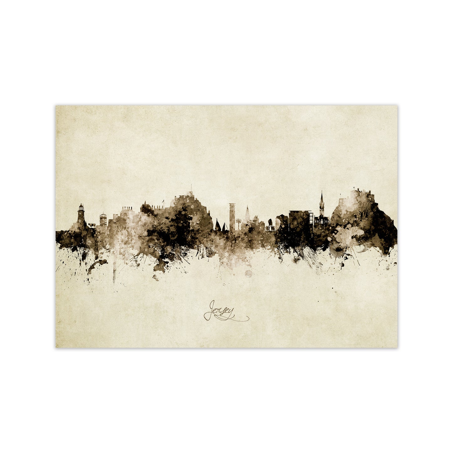 Jersey Channel Islands Skyline Vintage Art Print by Michael Tompsett Print Only