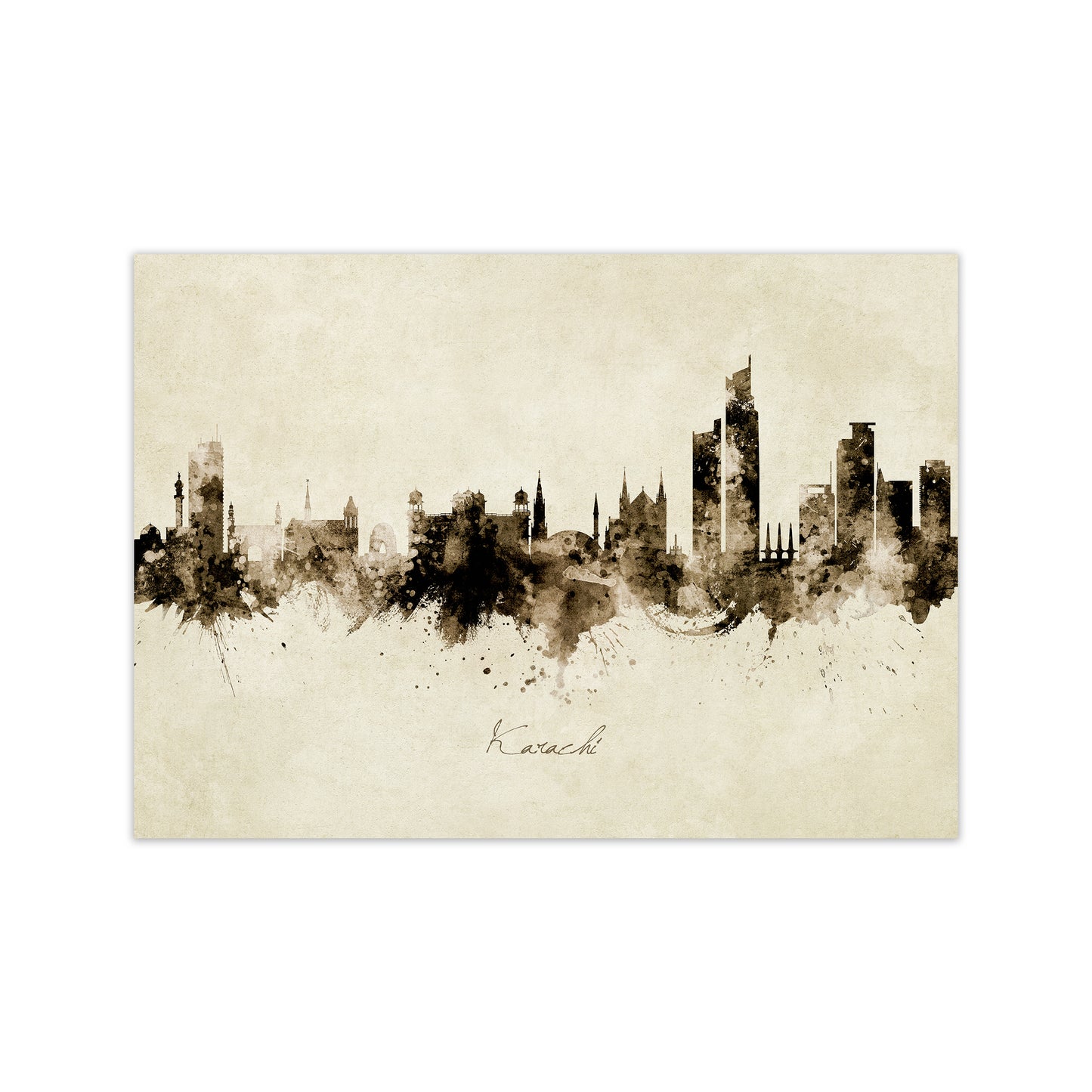 Karachi Pakistan Skyline Vintage Art Print by Michael Tompsett Print Only