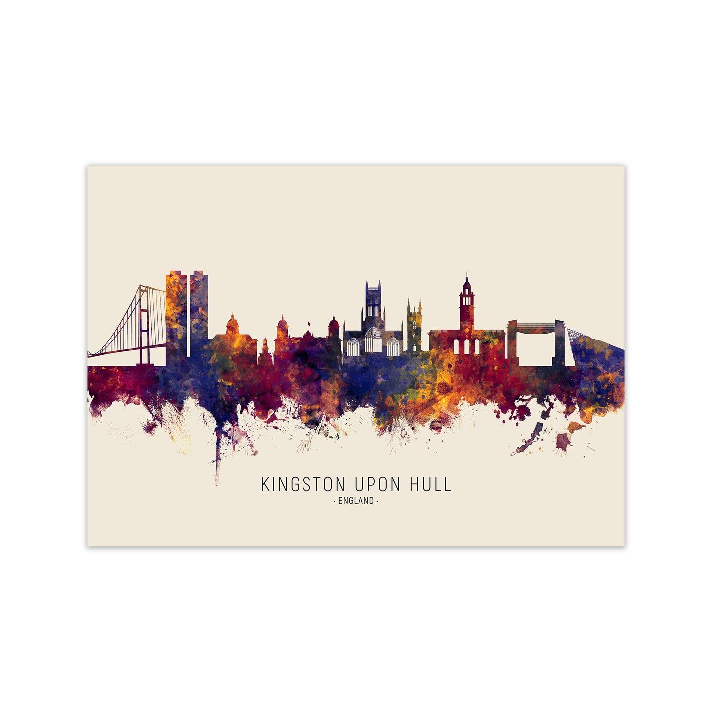 Kingston Upon Hull England Skyline Autumn City Name Art Print by Michael Tompsett Print Only