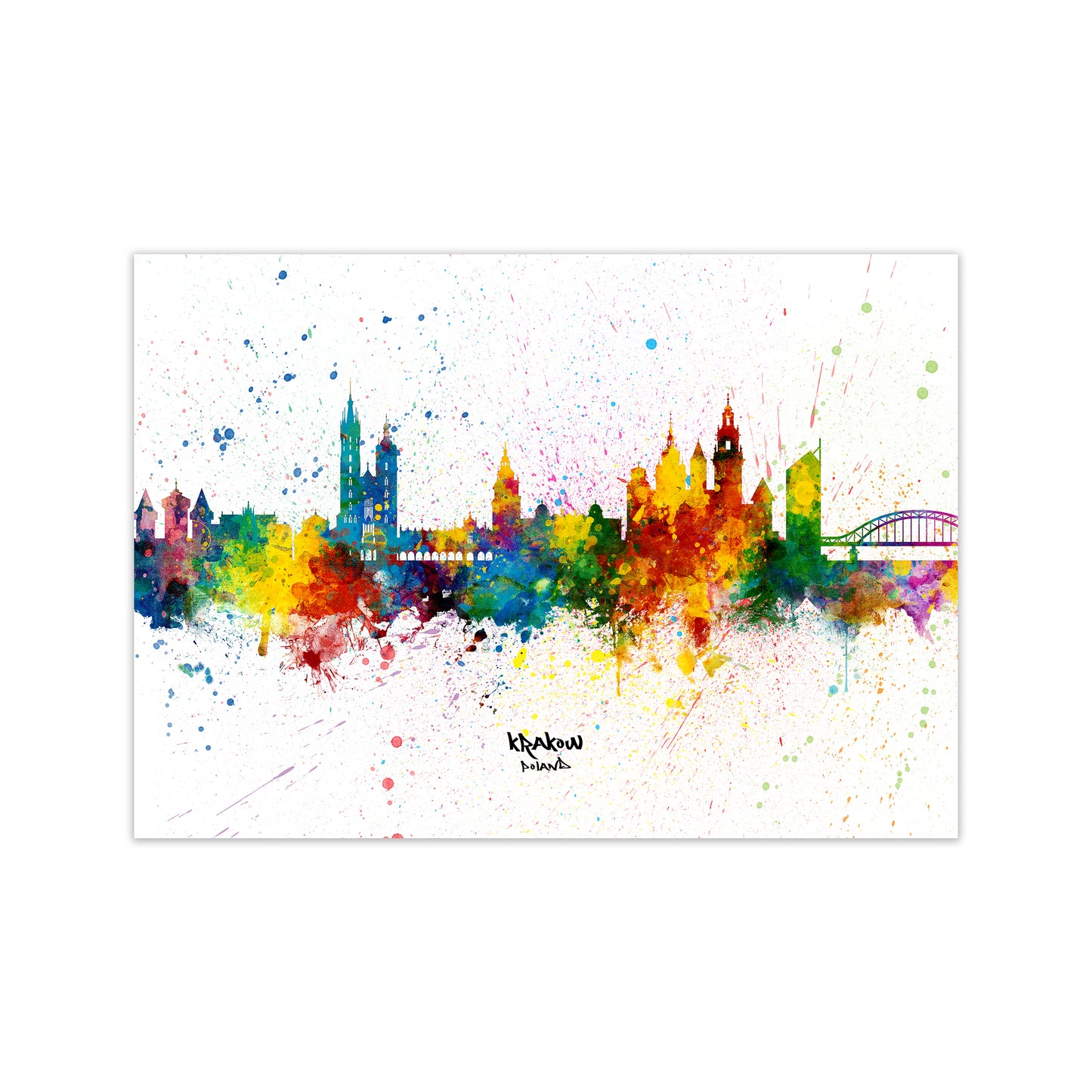 Krakow Poland Skyline Splash Art Print by Michael Tompsett Print Only