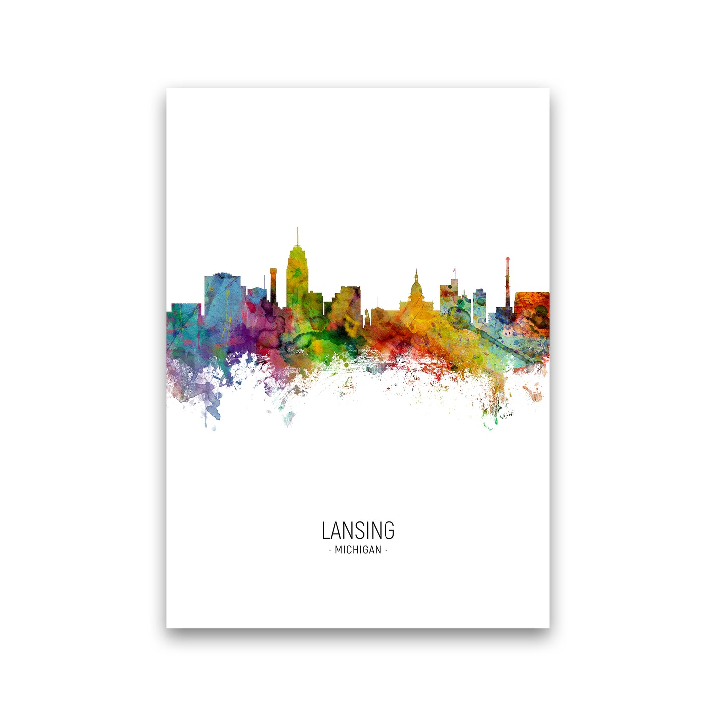 Lansing Michigan Skyline Portrait Art Print by Michael Tompsett Print Only