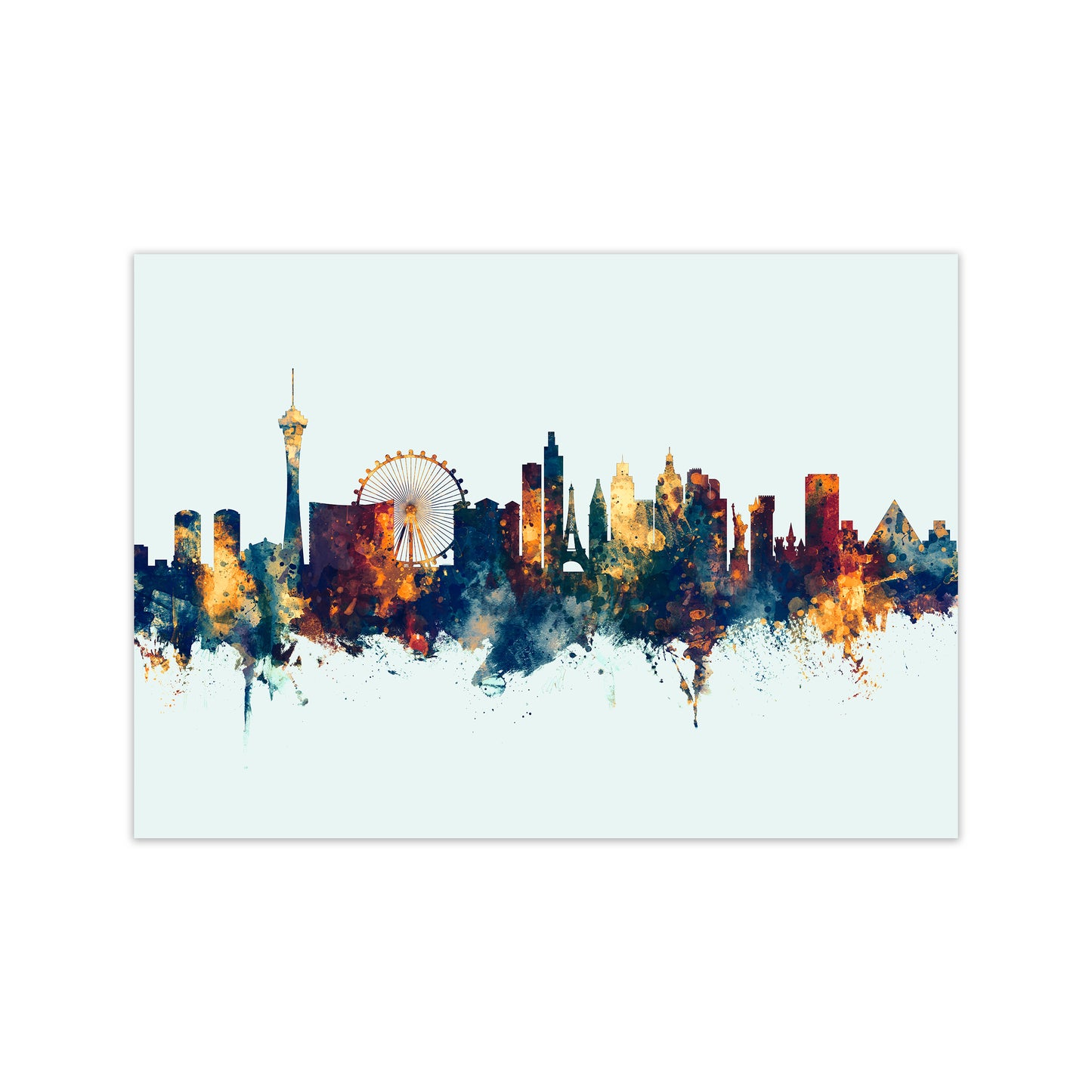 Las Vegas Nevada Skyline Blue Orange Art Print by Michael Tompsett Print Only