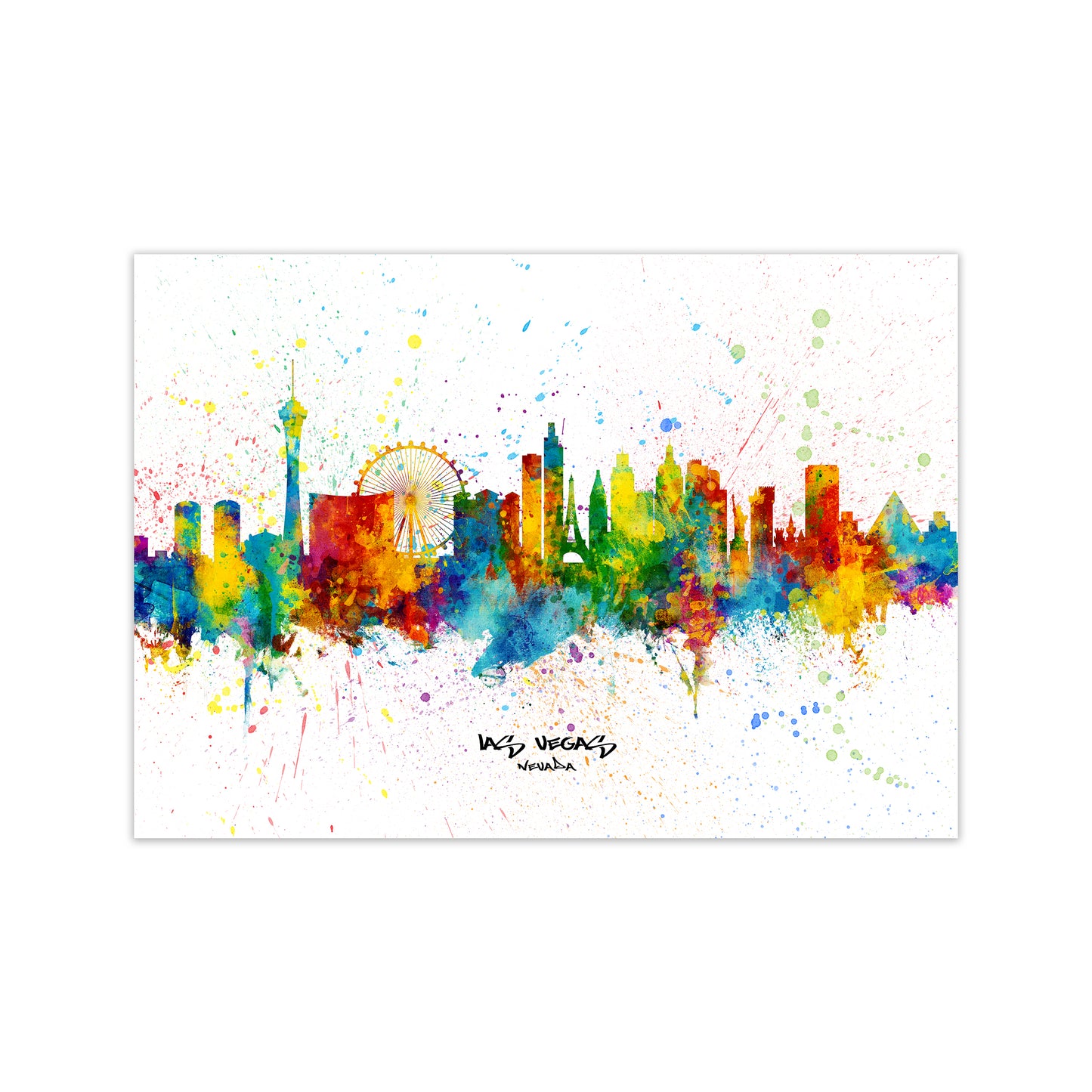 Las Vegas Nevada Skyline Splash Art Print by Michael Tompsett Print Only