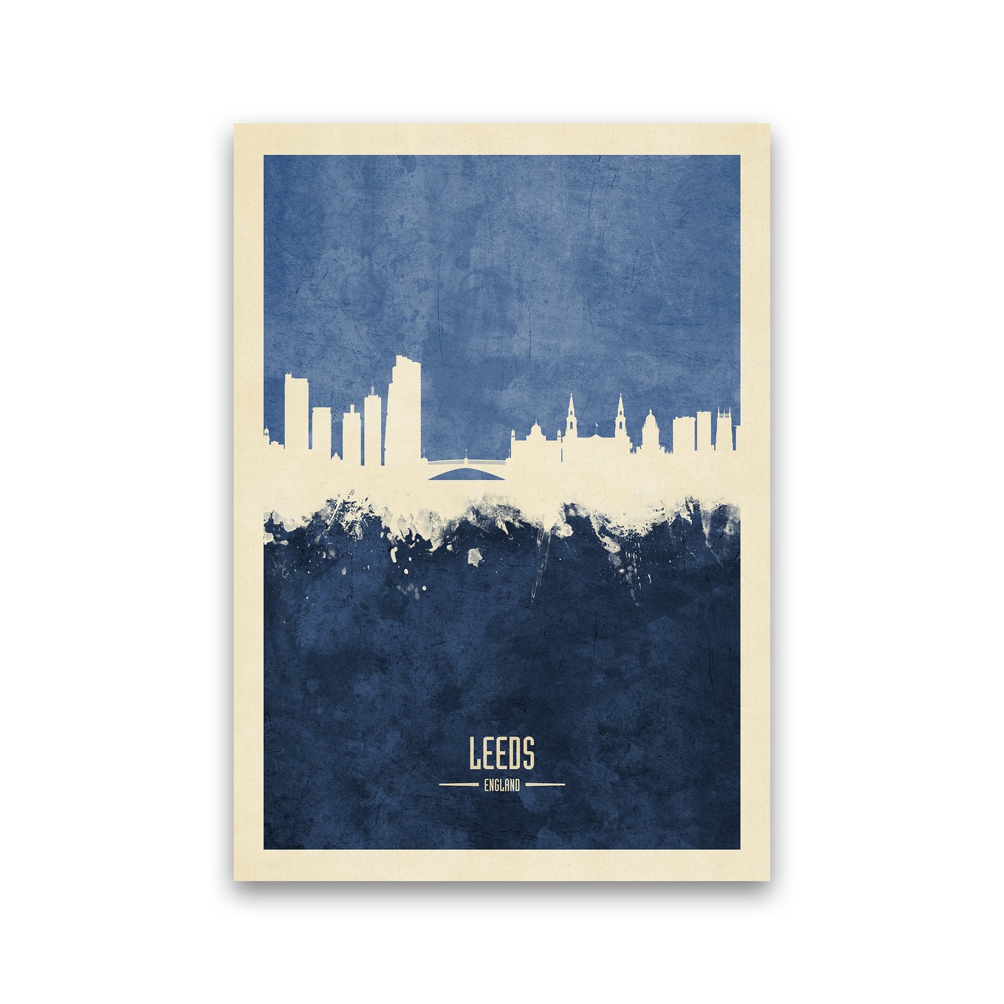 Leeds England Skyline Portrait Navy Art Print by Michael Tompsett Print Only