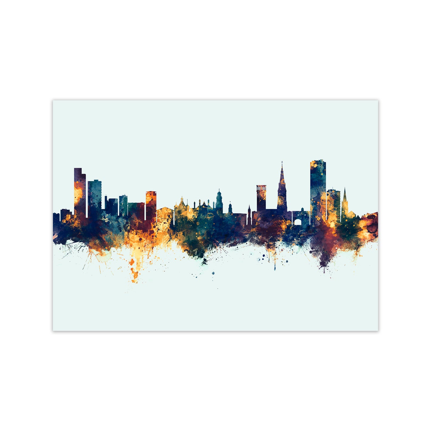 Leicester England Skyline Blue Orange Art Print by Michael Tompsett Print Only