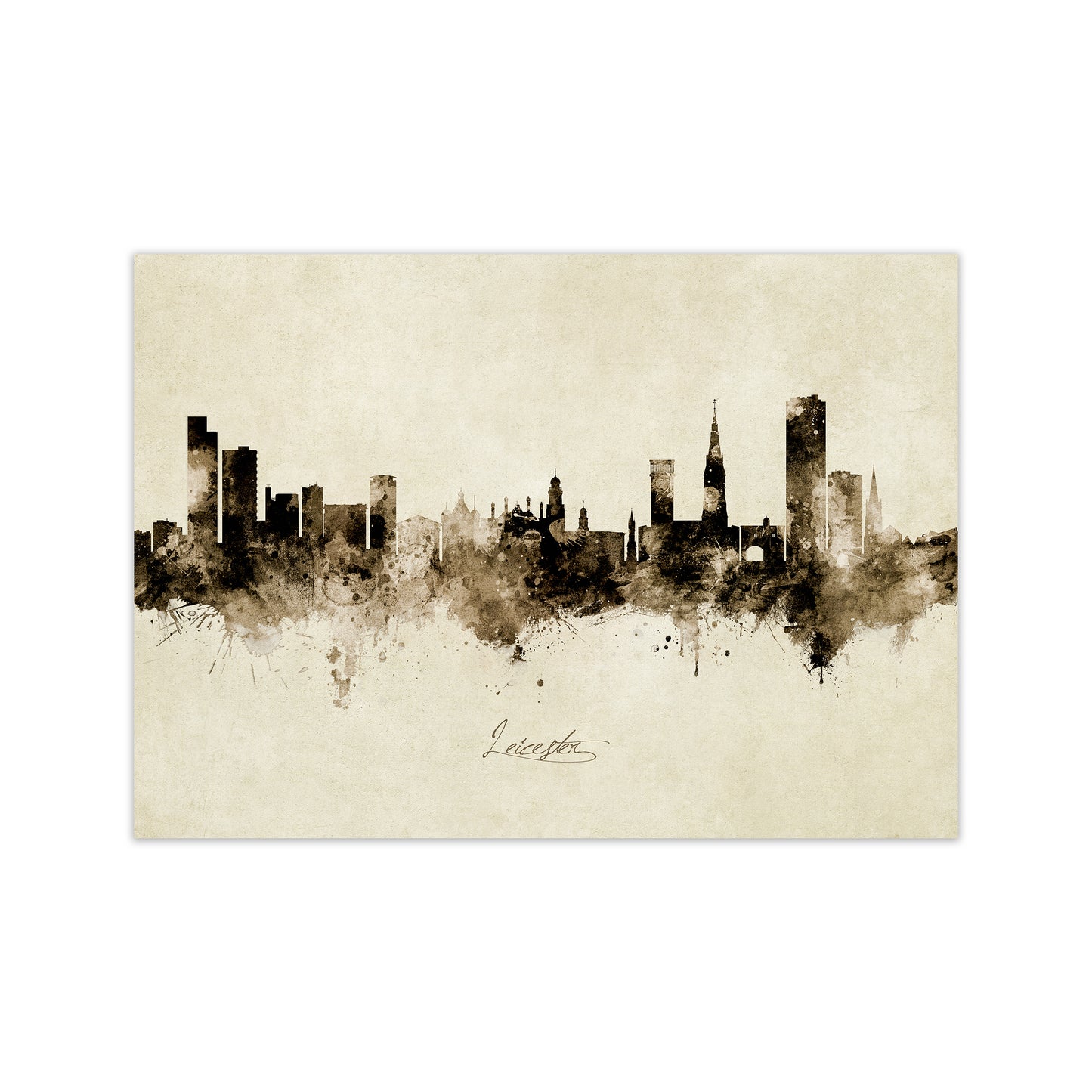 Leicester England Skyline Vintage Art Print by Michael Tompsett Print Only
