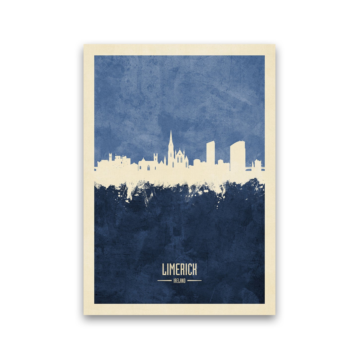 Limerick Ireland Skyline Portrait Navy Art Print by Michael Tompsett Print Only