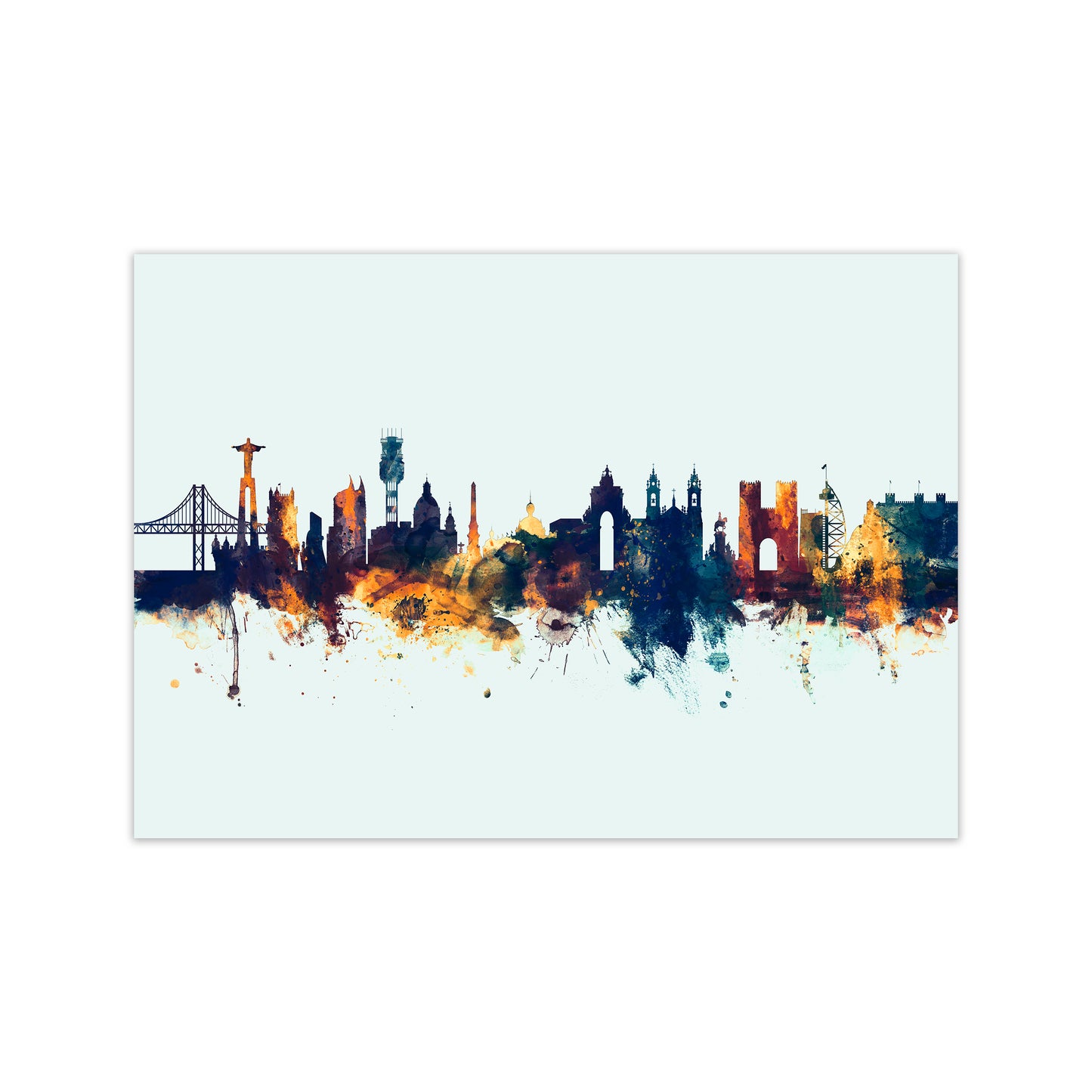 Lisbon Portugal Skyline Blue Orange Art Print by Michael Tompsett Print Only