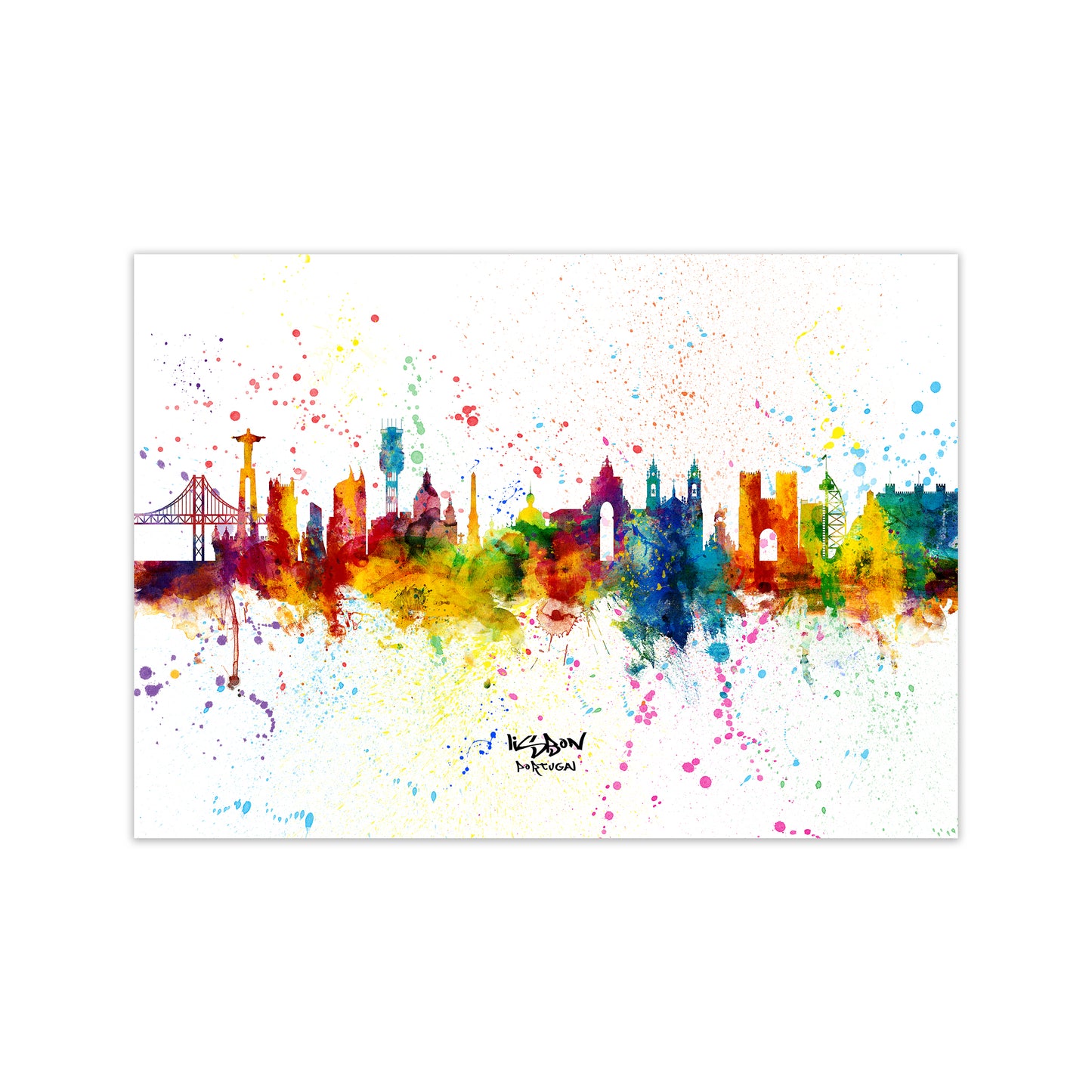 Lisbon Portugal Skyline Splash Art Print by Michael Tompsett Print Only