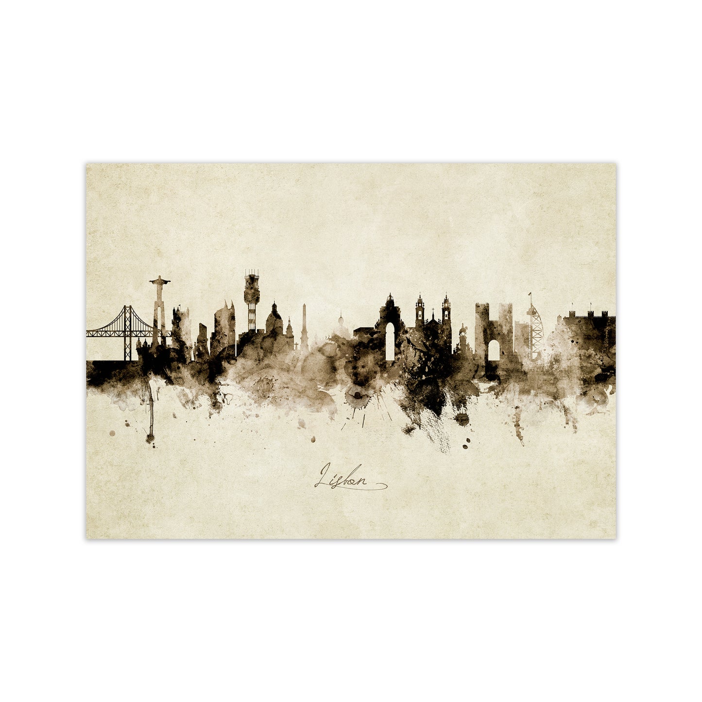 Lisbon Portugal Skyline Vintage Art Print by Michael Tompsett Print Only