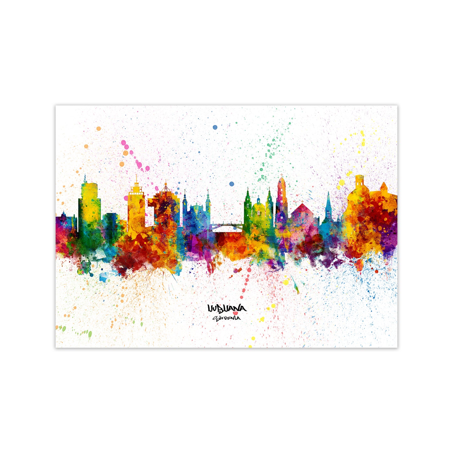 Ljubljana Slovenia Skyline Splash Art Print by Michael Tompsett Print Only