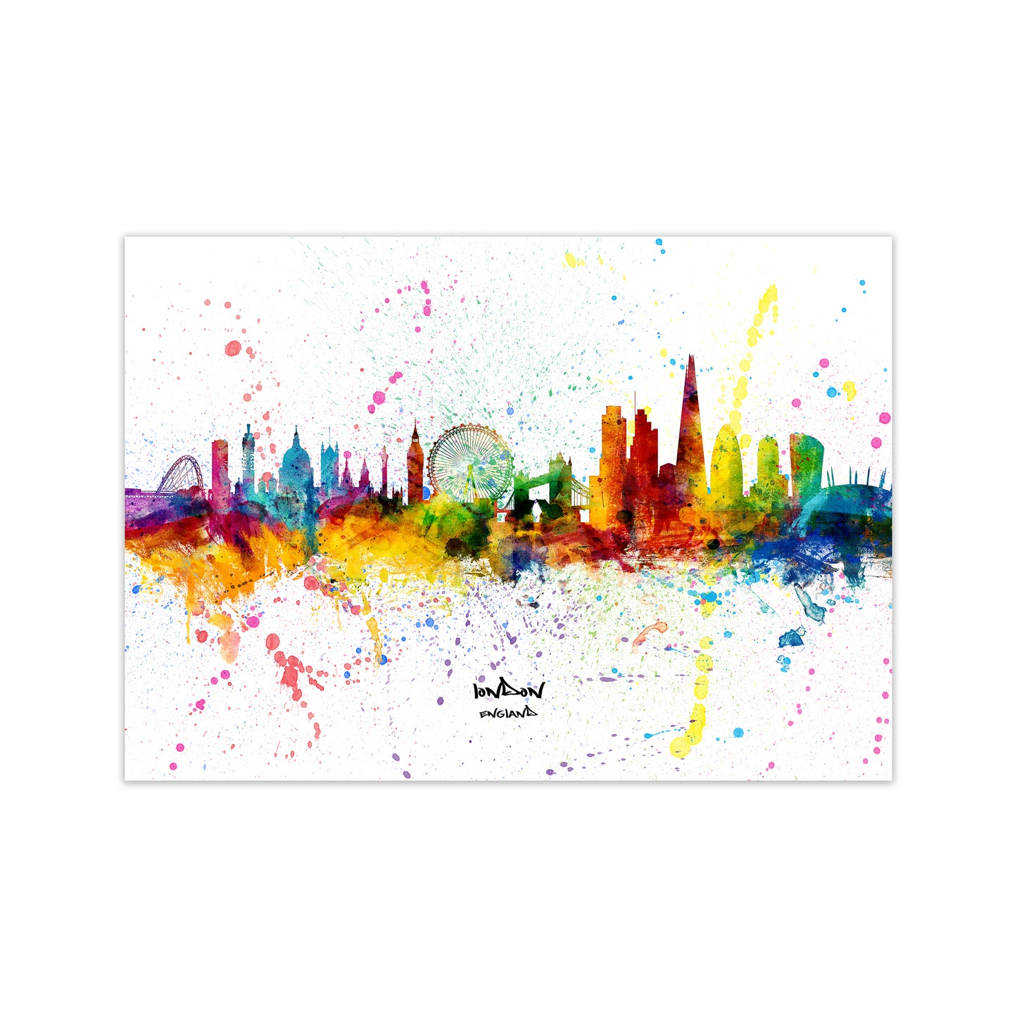 London England Skyline Splash Art Print by Michael Tompsett Print Only