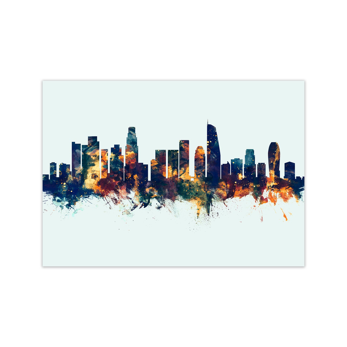 Los Angeles California Skyline Blue Orange Art Print by Michael Tompsett Print Only