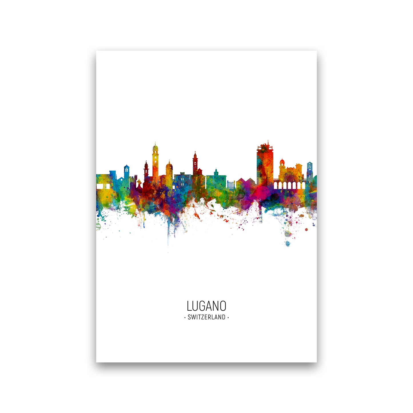 Lugano Switzerland Skyline Portrait Art Print by Michael Tompsett Print Only