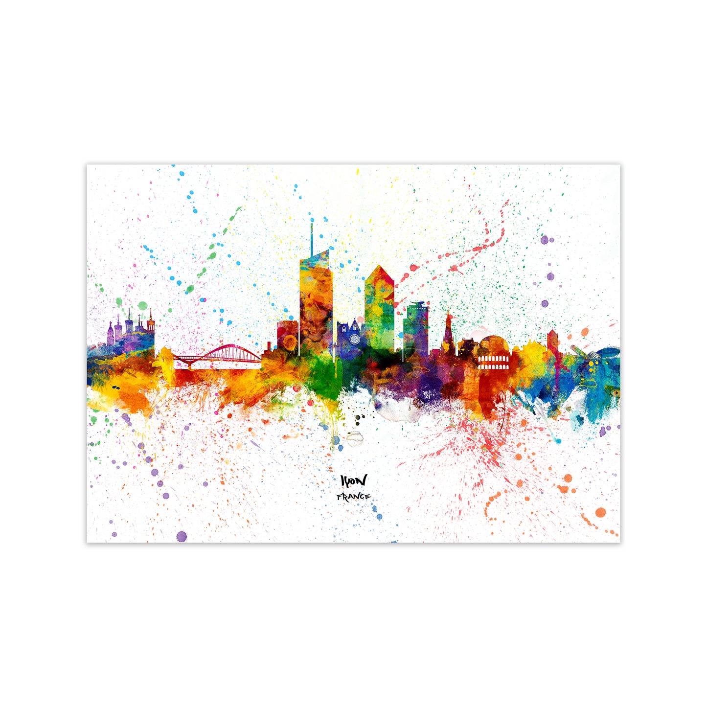 Lyon France Skyline Splash Art Print by Michael Tompsett Print Only