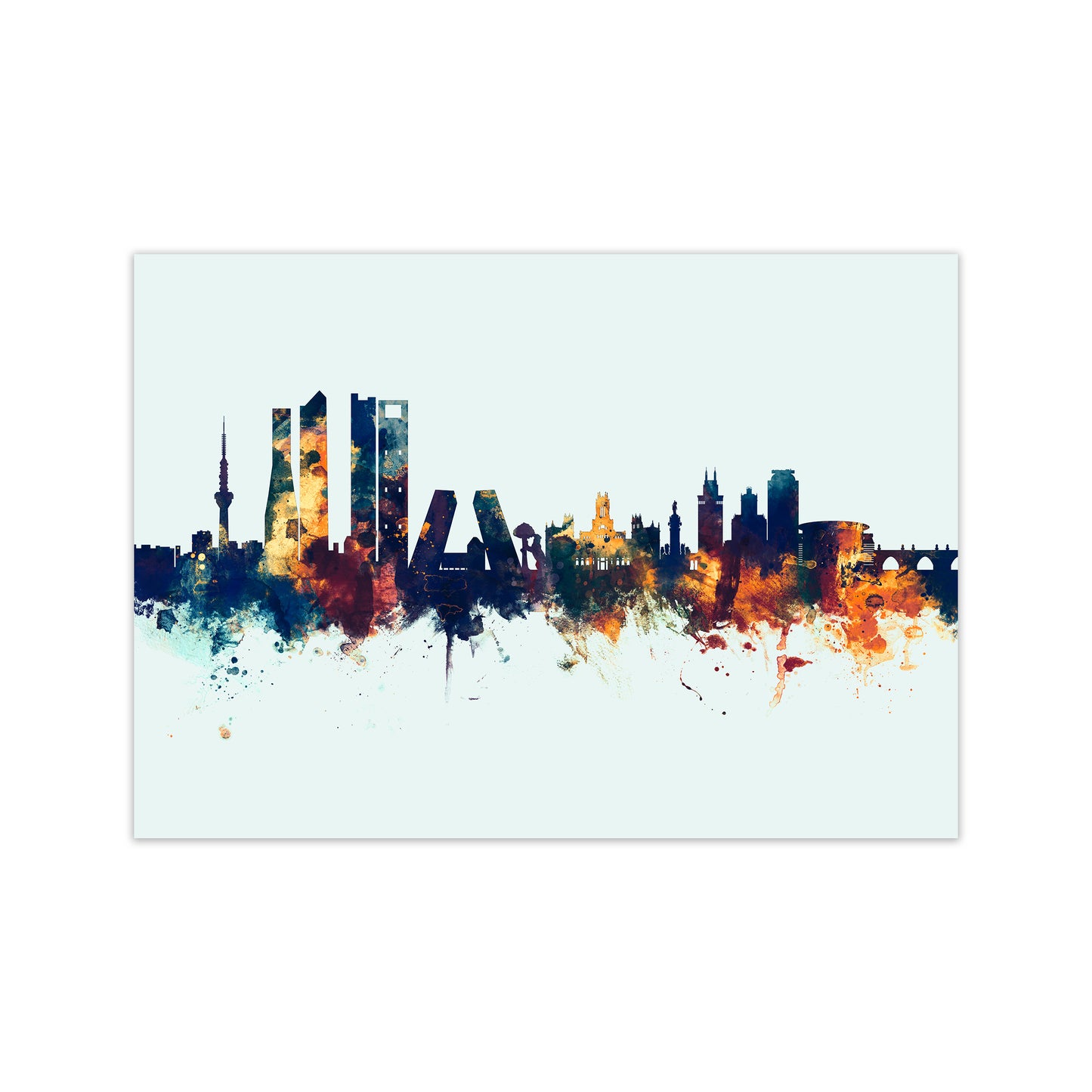Madrid Spain Skyline Blue Orange Art Print by Michael Tompsett Print Only