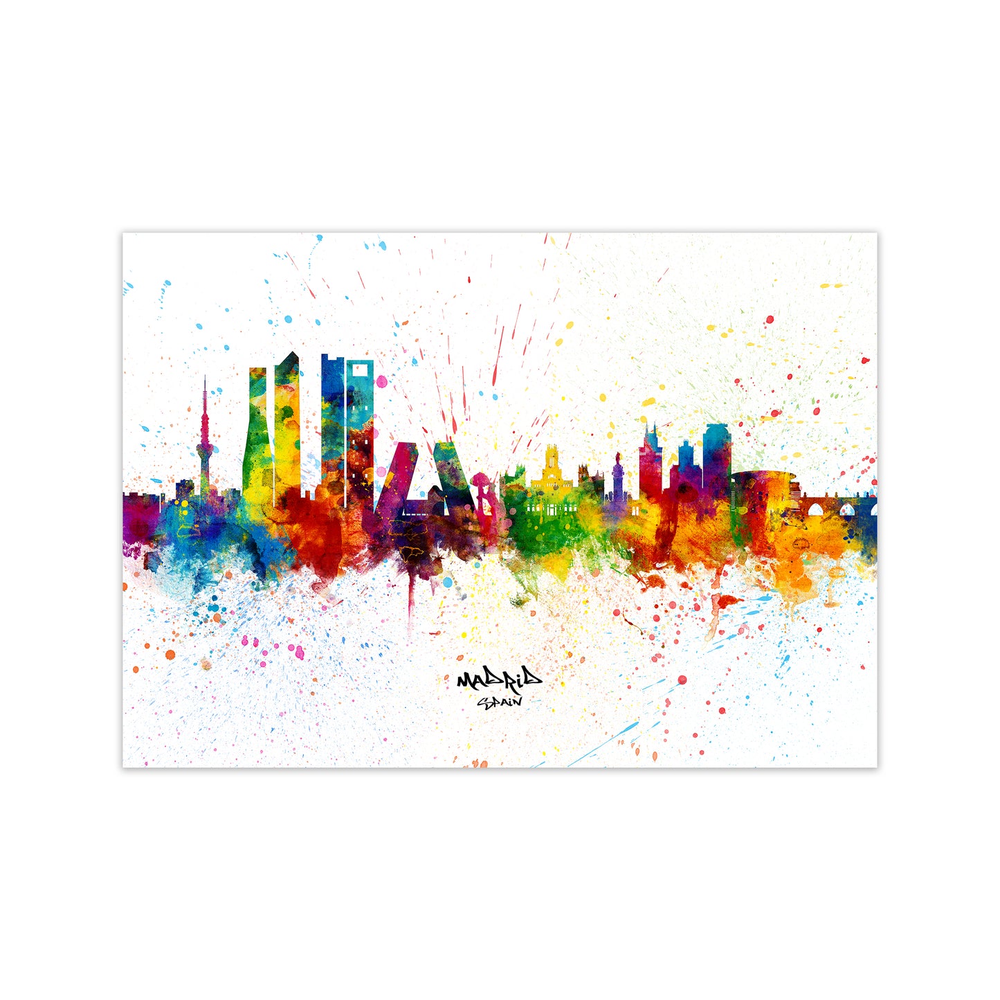 Madrid Spain Skyline Splash Art Print by Michael Tompsett Print Only