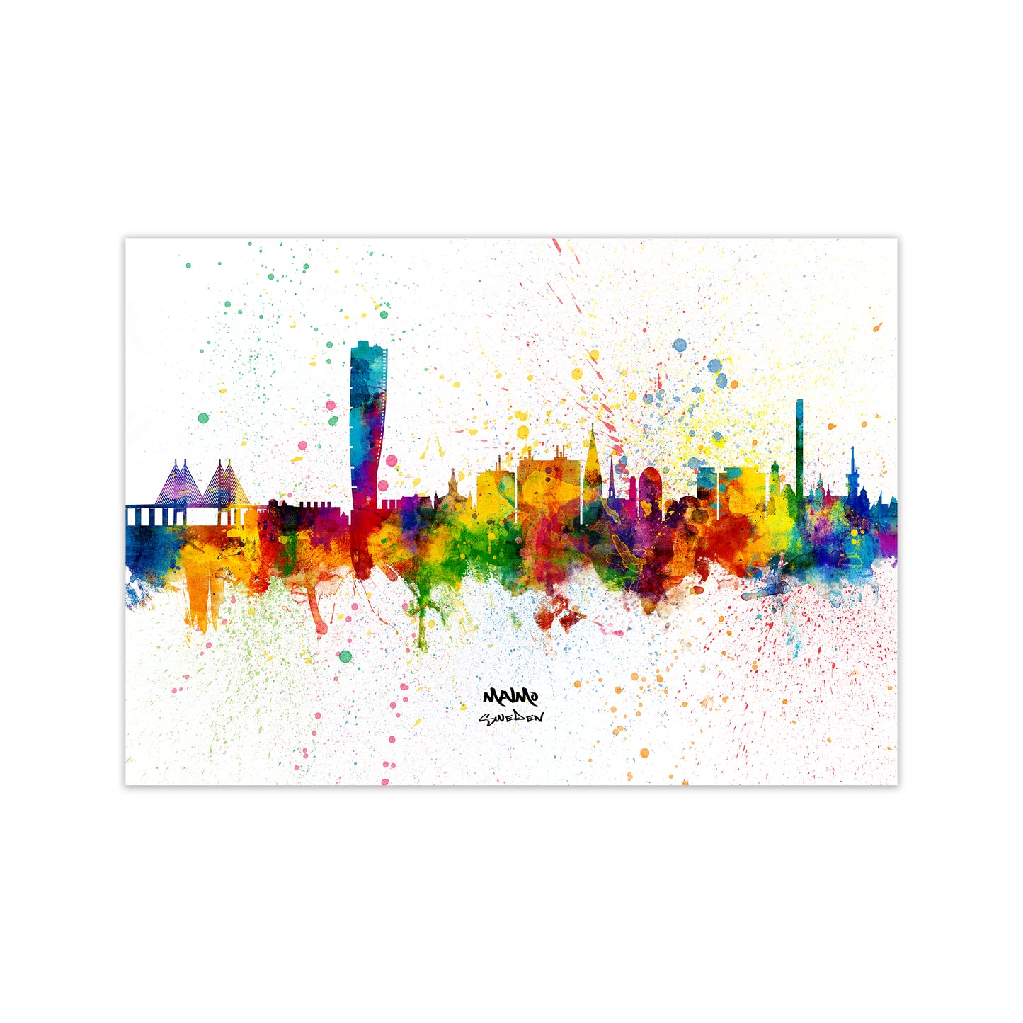 Malmo Sweden Skyline Splash Art Print by Michael Tompsett Print Only