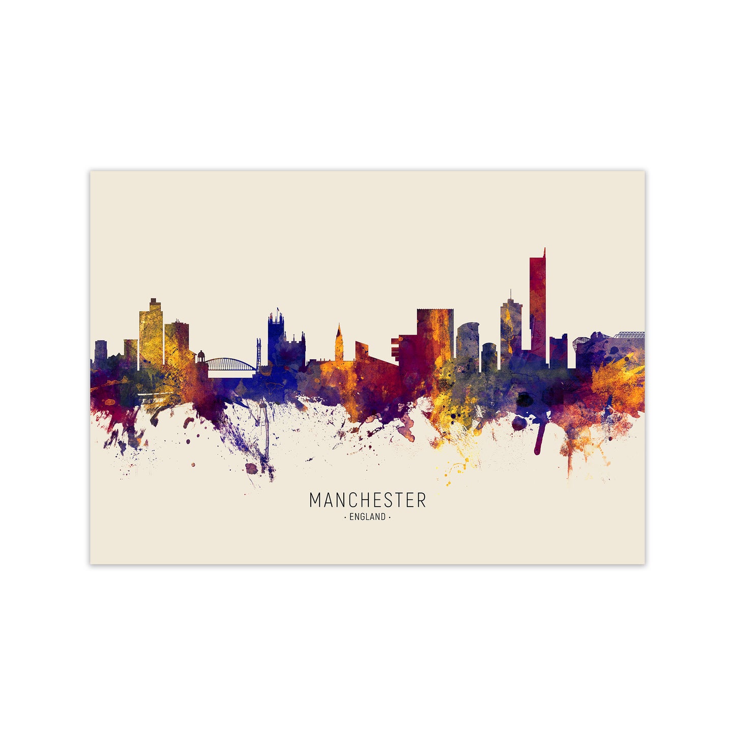 Manchester England Skyline Autumn City Name Art Print by Michael Tompsett Print Only
