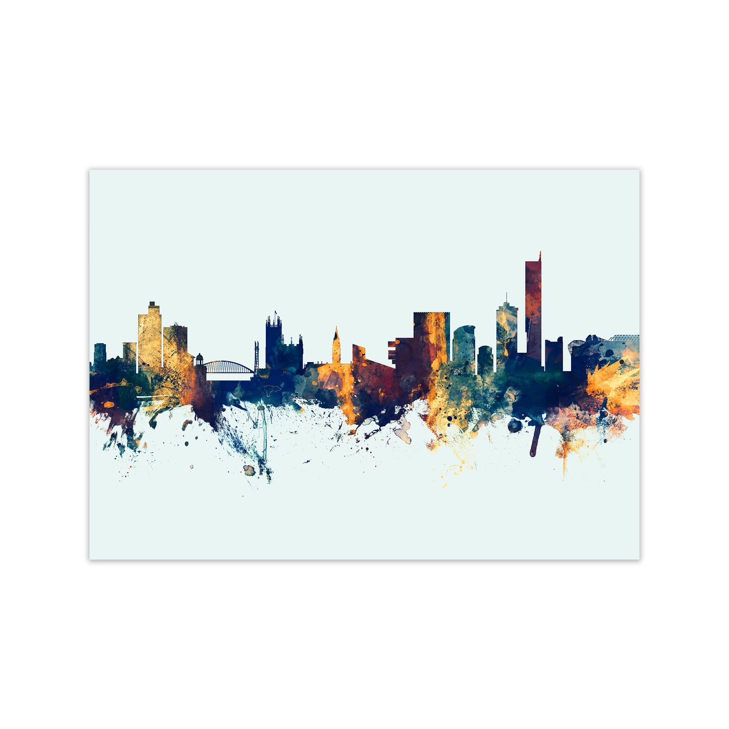 Manchester England Skyline Blue Orange Art Print by Michael Tompsett Print Only