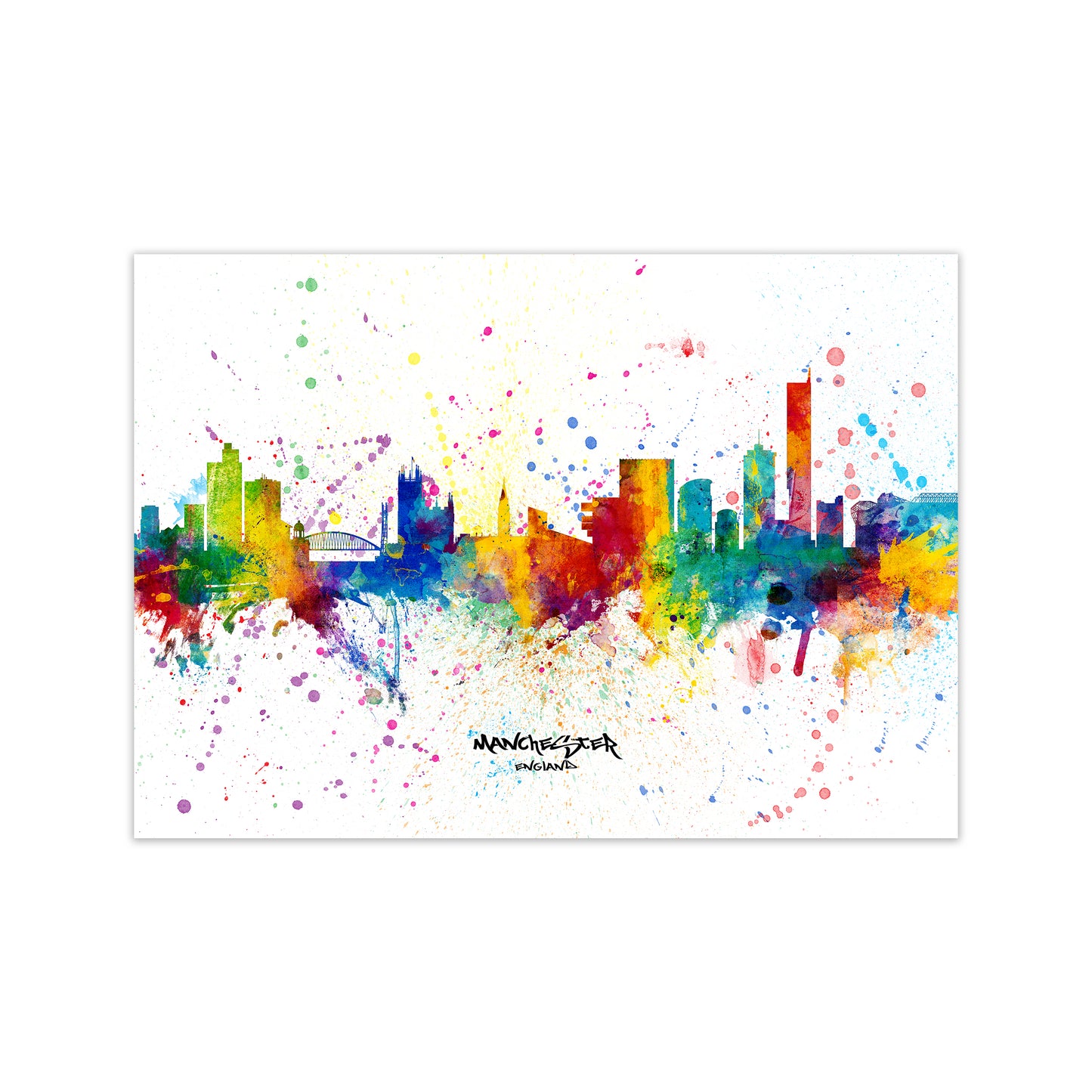 Manchester England Skyline Splash Art Print by Michael Tompsett Print Only