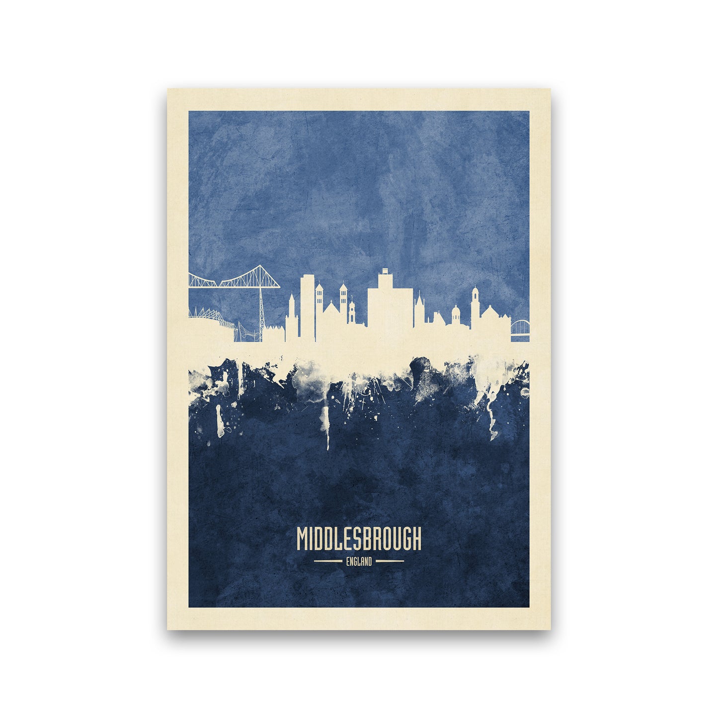 Middlesbrough England Skyline Portrait Navy Art Print by Michael Tompsett Print Only