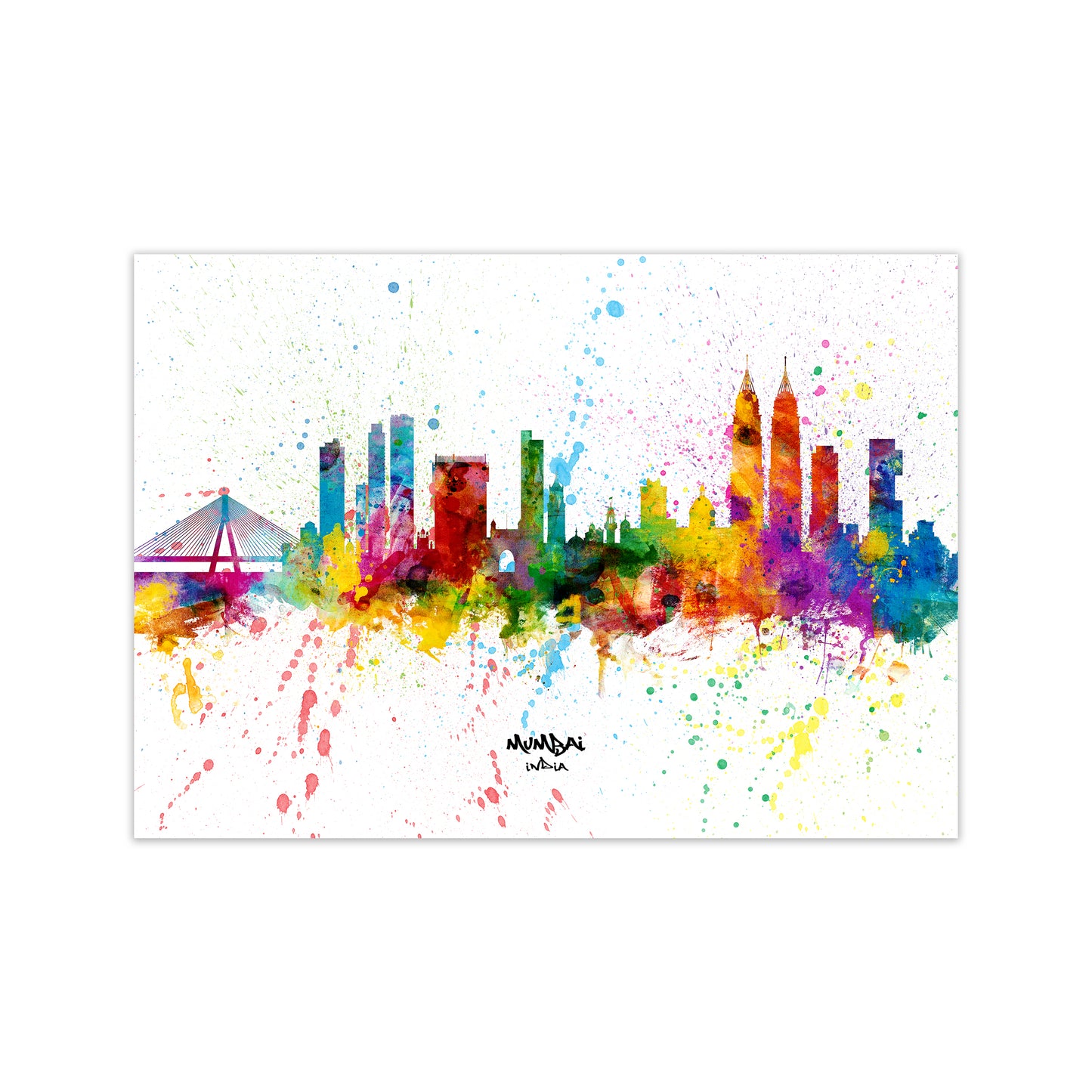 Mumbai India Skyline Splash Art Print by Michael Tompsett Print Only