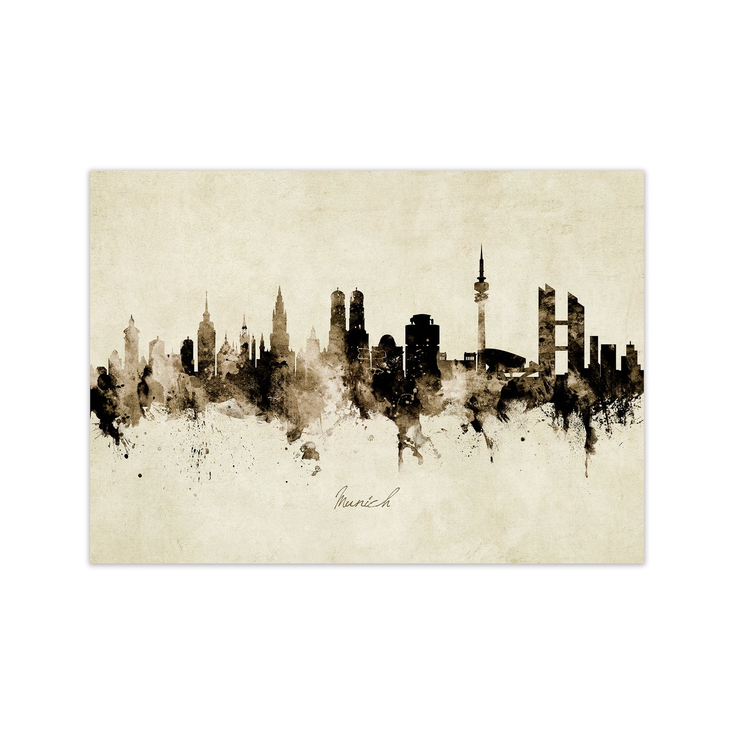 Munich Germany Skyline Vintage Art Print by Michael Tompsett Print Only