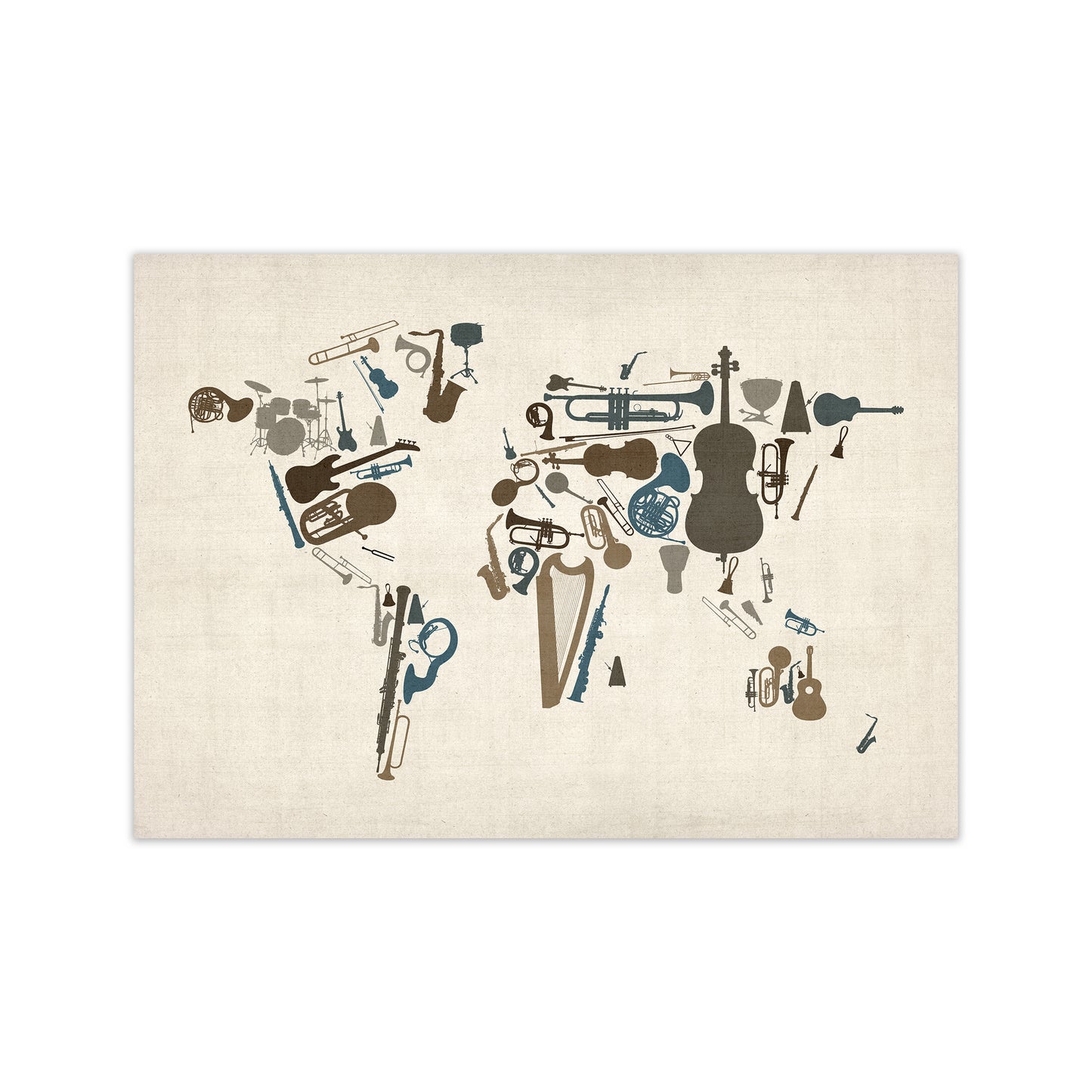 Music Instruments Map of the World Art Print by Michael Tompsett Print Only