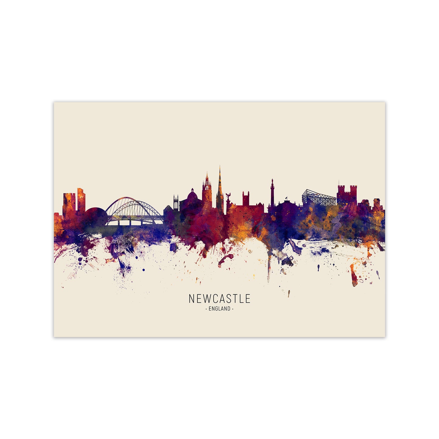 Newcastle England Skyline Autumn City Name Art Print by Michael Tompsett Print Only