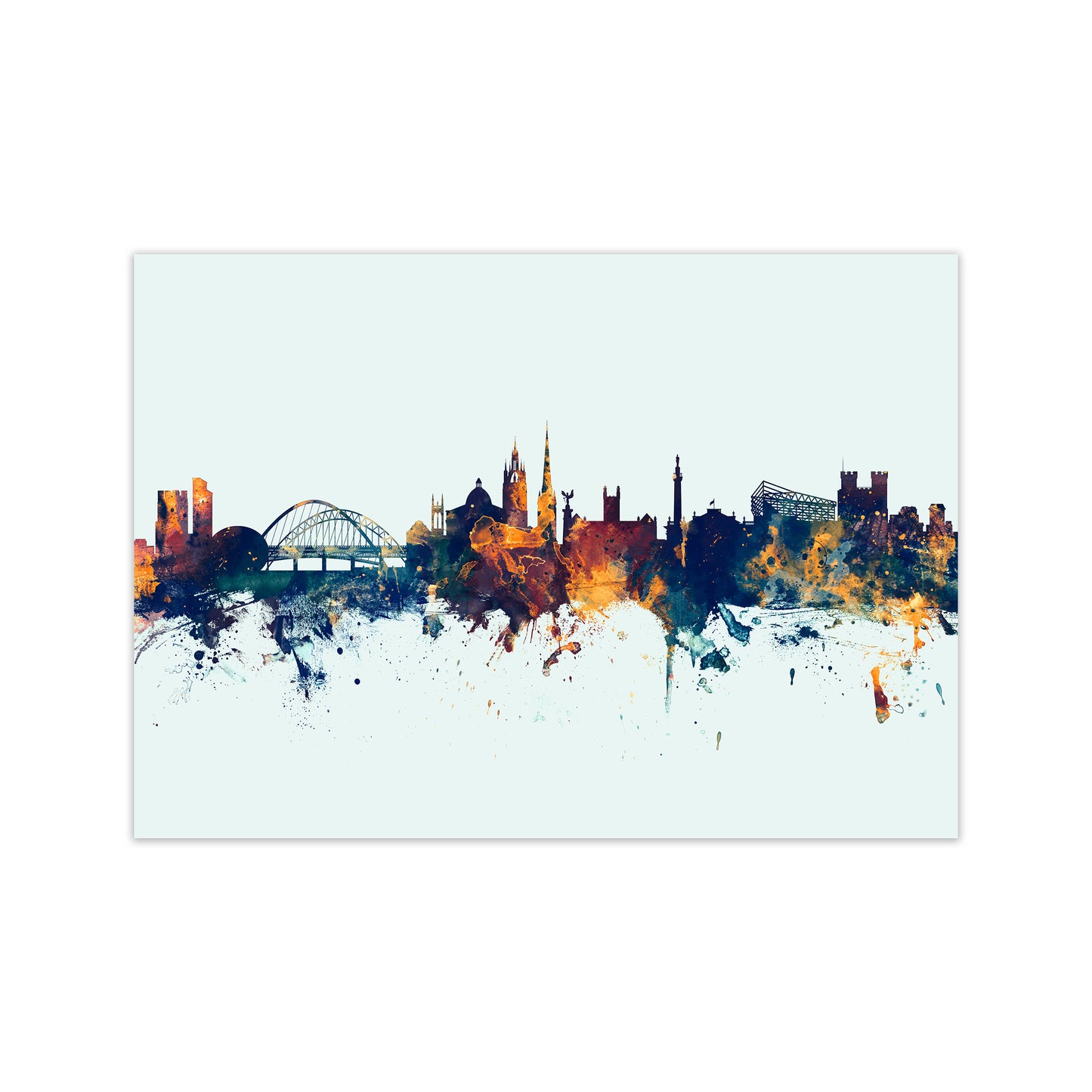 Newcastle England Skyline Blue Orange Art Print by Michael Tompsett Print Only
