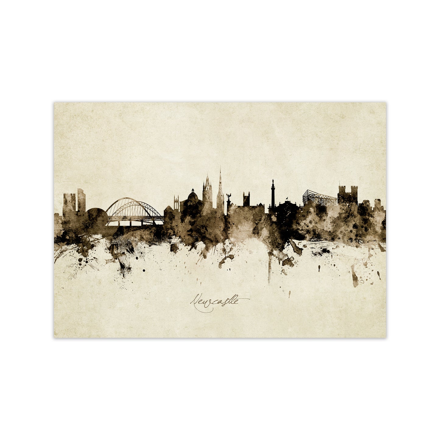 Newcastle England Skyline Vintage Art Print by Michael Tompsett Print Only