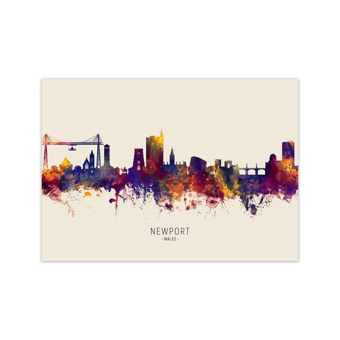 Newport Wales Skyline Autumn City Name Art Print by Michael Tompsett Print Only