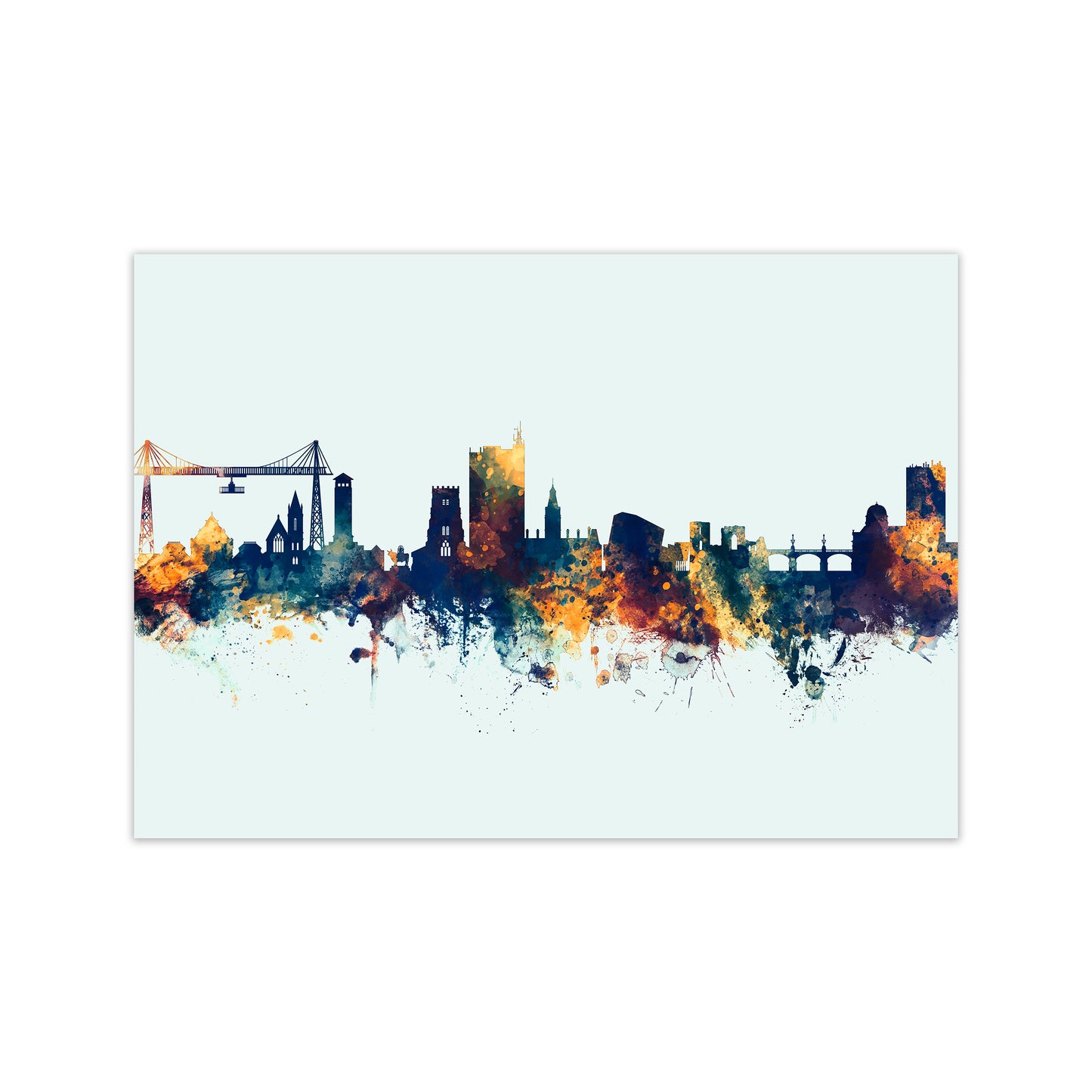 Newport Wales Skyline Blue Orange Art Print by Michael Tompsett Print Only