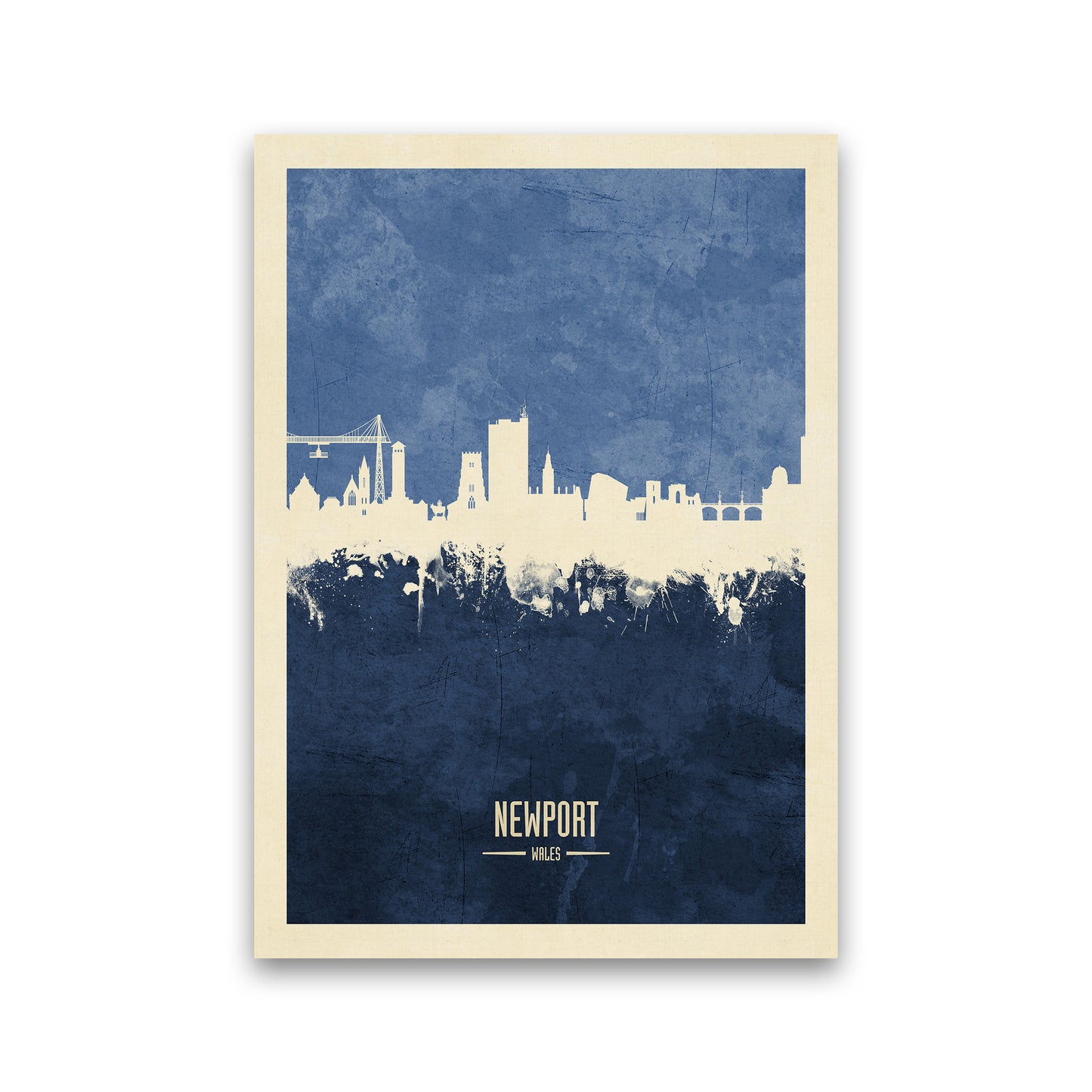 Newport Wales Skyline Portrait Navy Art Print by Michael Tompsett Print Only