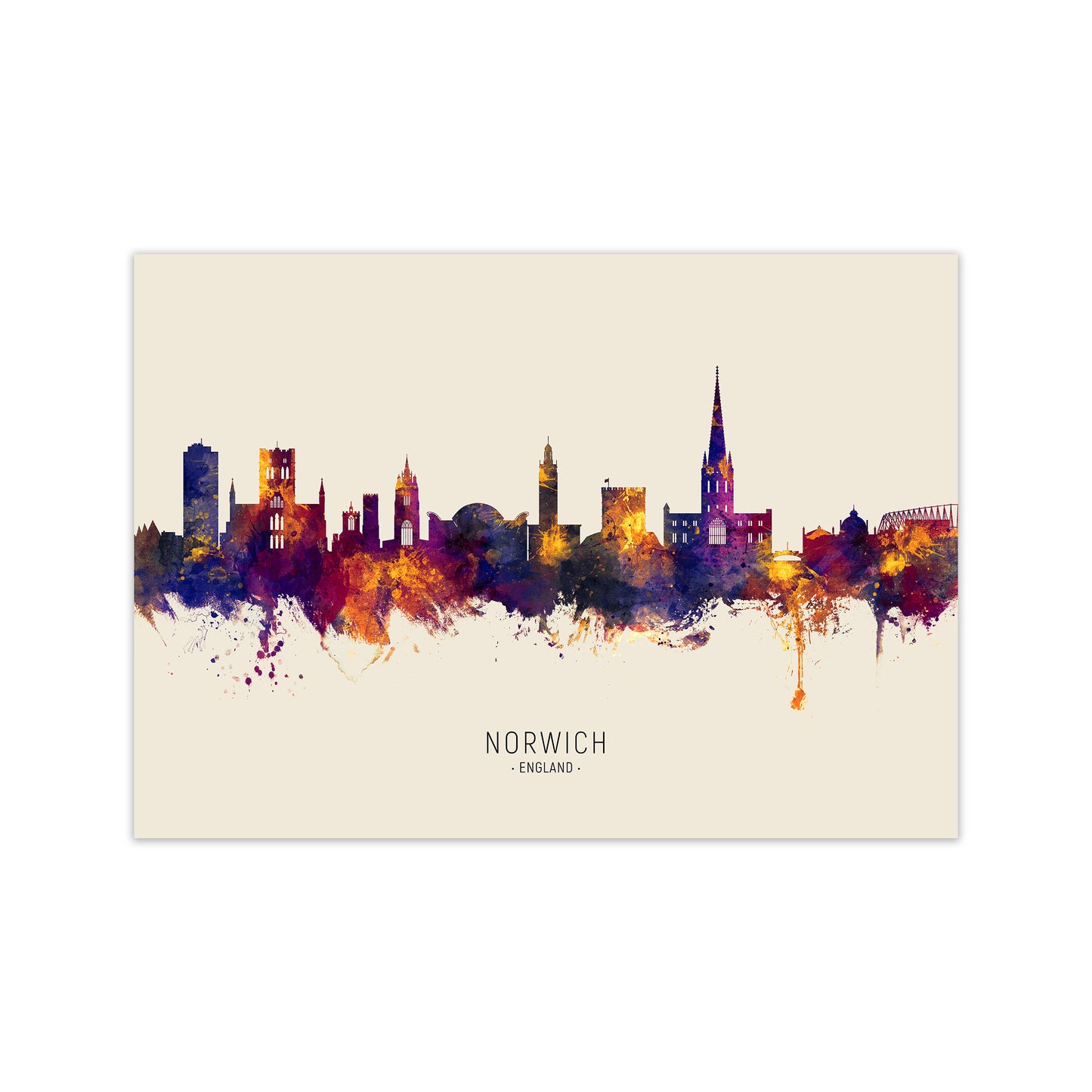 Norwich England Skyline Autumn City Name Art Print by Michael Tompsett Print Only