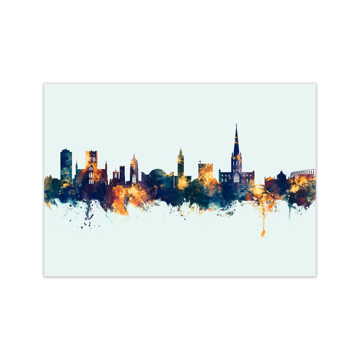 Norwich England Skyline Blue Orange Art Print by Michael Tompsett Print Only