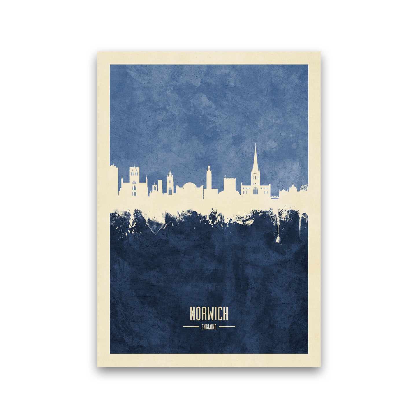 Norwich England Skyline Portrait Navy Art Print by Michael Tompsett Print Only