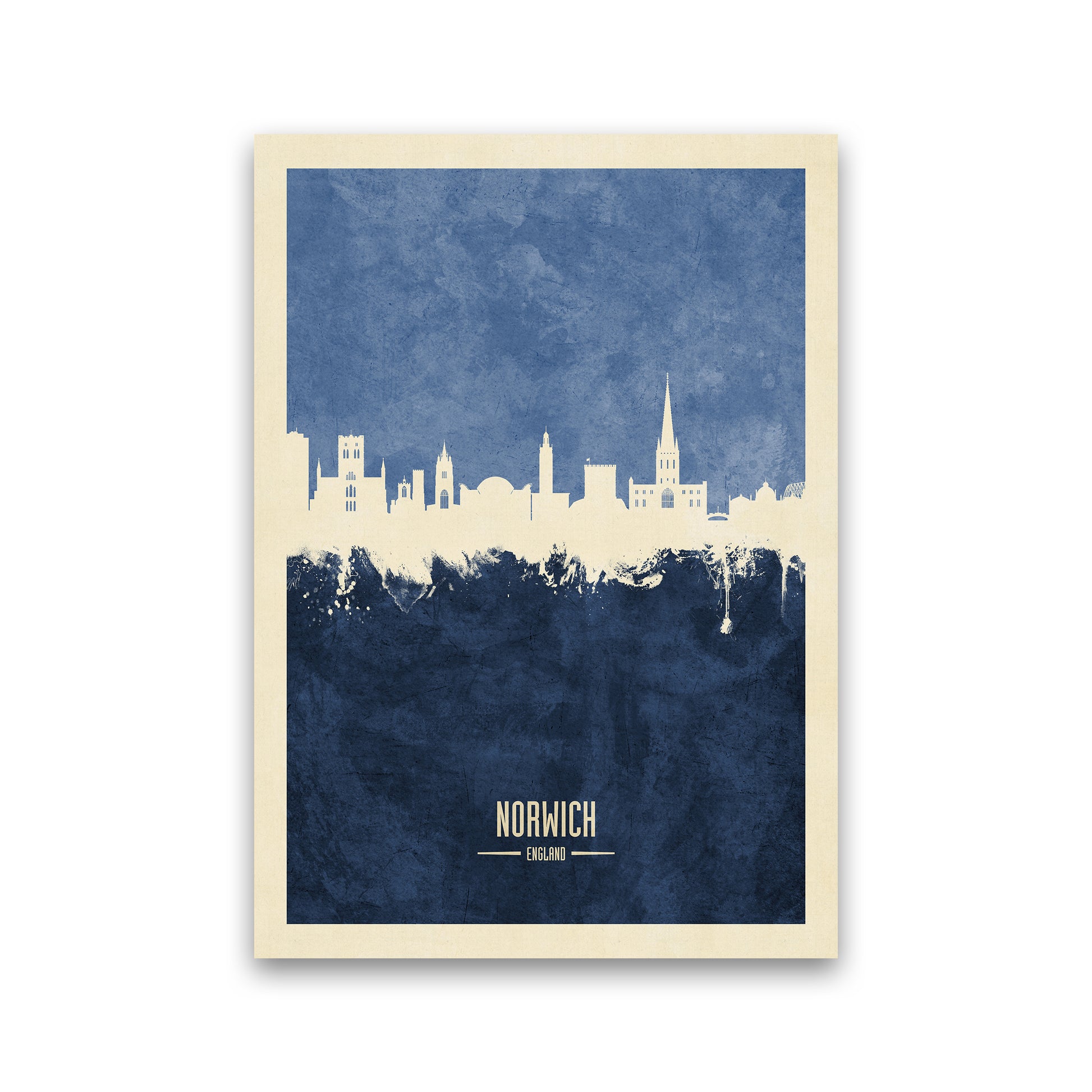 Norwich England Skyline Portrait Navy Art Print by Michael Tompsett Print Only