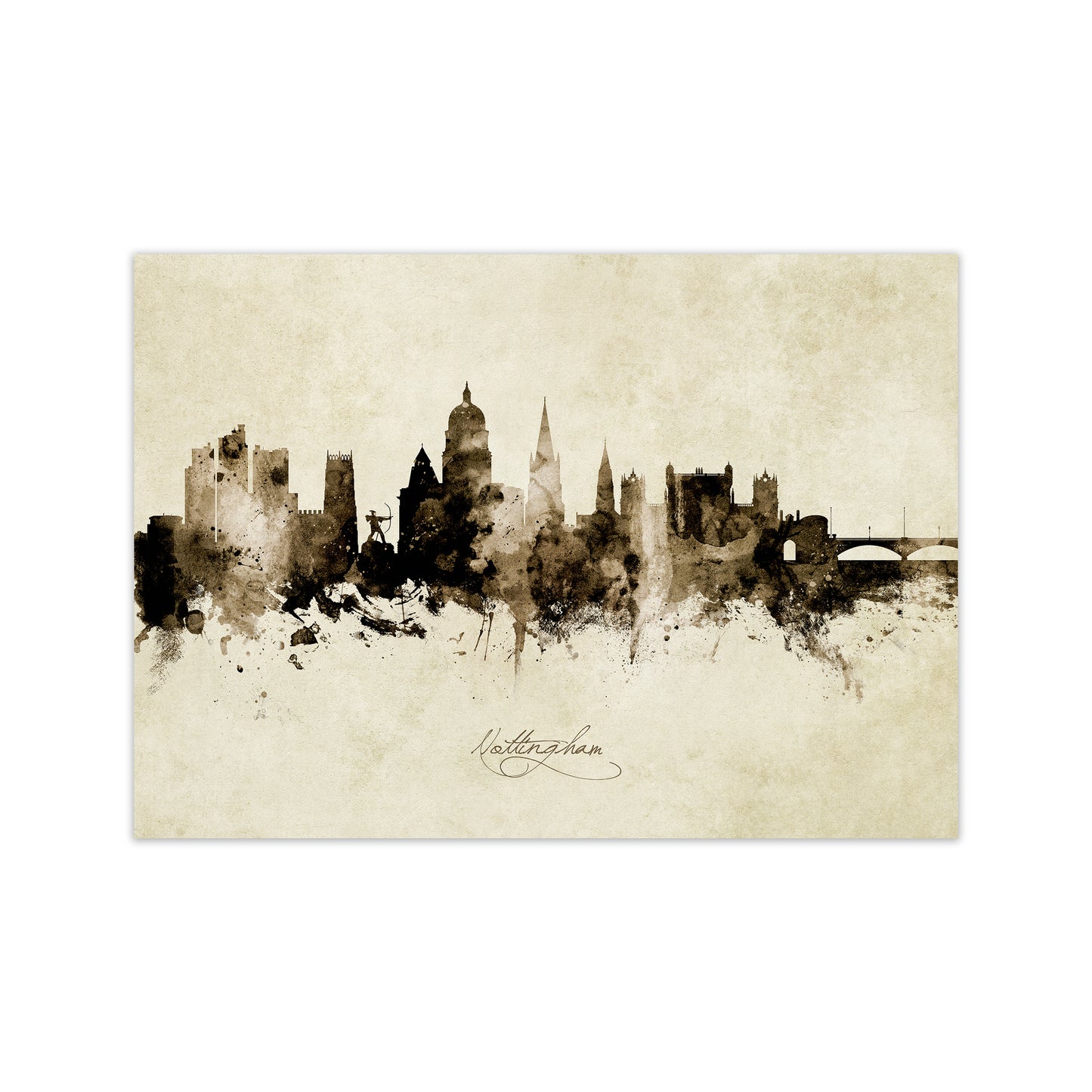 Nottingham England Skyline Vintage Art Print by Michael Tompsett Print Only